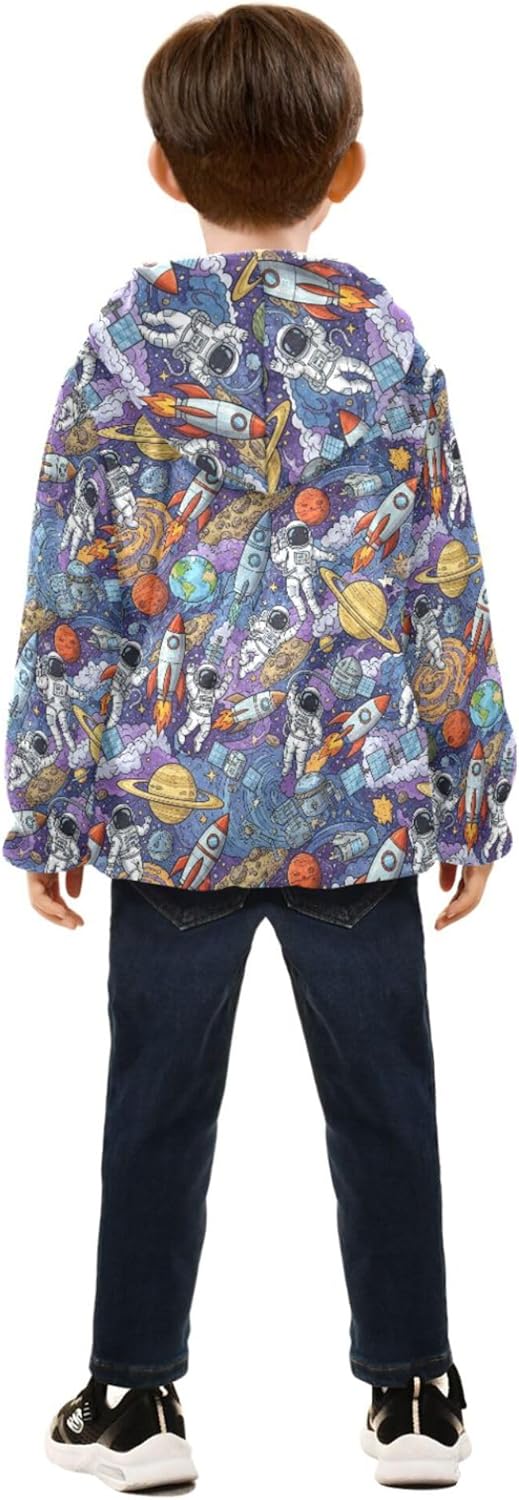 Yuiboo Space Astronaut & Rockets Odyssey Toddler Hooded Jackets Outerwear Jackets Navy Blue Baby Boy Hooded Fleece Jacket