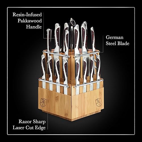 Vista 2 de Hammer Stahl Juego de 21 cuchillos de bloque Juego de cuchillos de cocina clásicos Juego de cuchillos de acero inoxidable con bloque giratorio