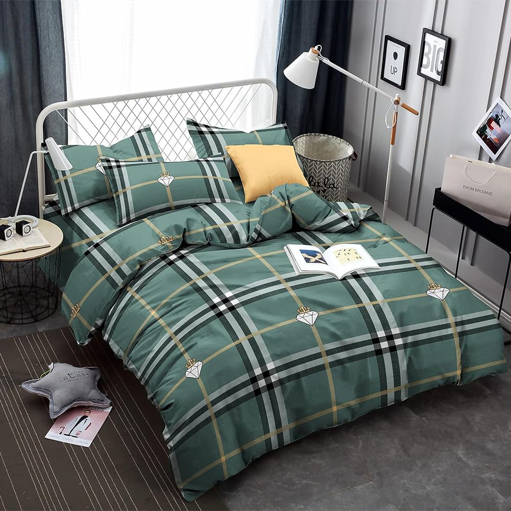 PLUS HOME Juego Sábanas 4 Piezas con Dibujo Cuatro Azul para Cama 135 cm (Funda almohadad 45x70cm *2,Bajera 135 x 200+23cm,Encimera 205x230 cm)