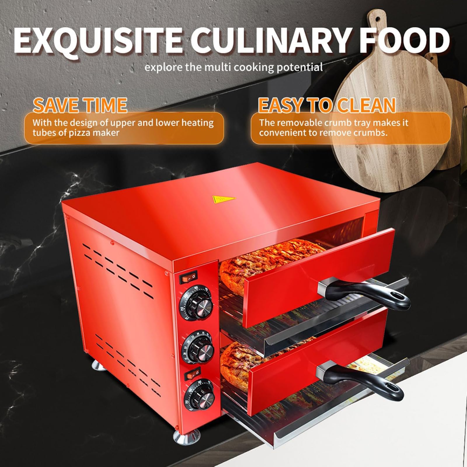 Forno Elettrico Pizza 1100 W, Macchina Cuocere Pizza In Acciaio Inossidabile a Doppio Strato 12 Pollici, Riscaldamento a 360°/regolazione Della Temperatura: 0-300 ℃/maniglia Isolata, Per Cucinare