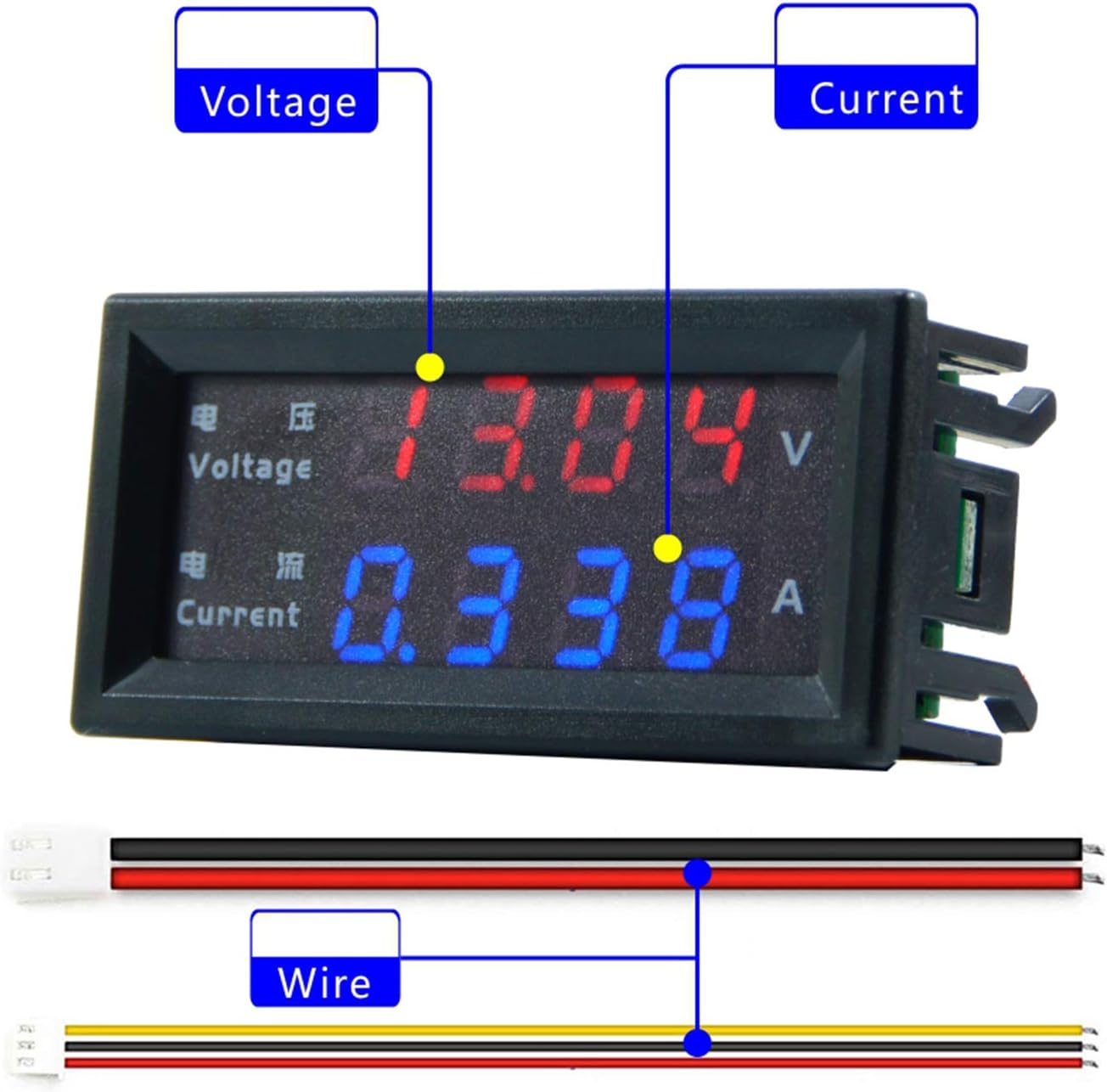 Dc 100V 200V 10A Voltmeter Ammeter, 4 Digits Dual Led Digital Display, High Precision Amps Volts Merter Panel Gauge