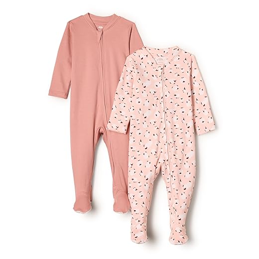 Amazon Essentials x Sofia Grainge Unisex Babies' Cotton Footed Sleep and Play Bodysuit, Pack of 2