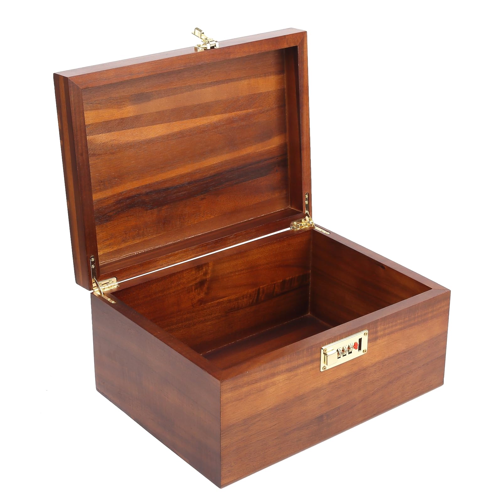Große Aufbewahrungsbox aus Holz mit Zahlenschloss, 32,5 cm, Akazienholz, Erinnerungsbox mit Deckel zur Aufbewahrung von Schmuckstücken, Schmuck, Karten, Fotos, Holzschloss, dekorativer Koffer für
