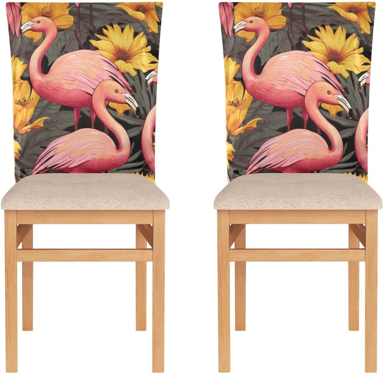 ALAZA Flamingo Sunflowers Chair Back Cover Set of 6, Washable Reusable Removable Chair Slipcovers Decorative Chair Cover for Home Kitchen Wedding Party