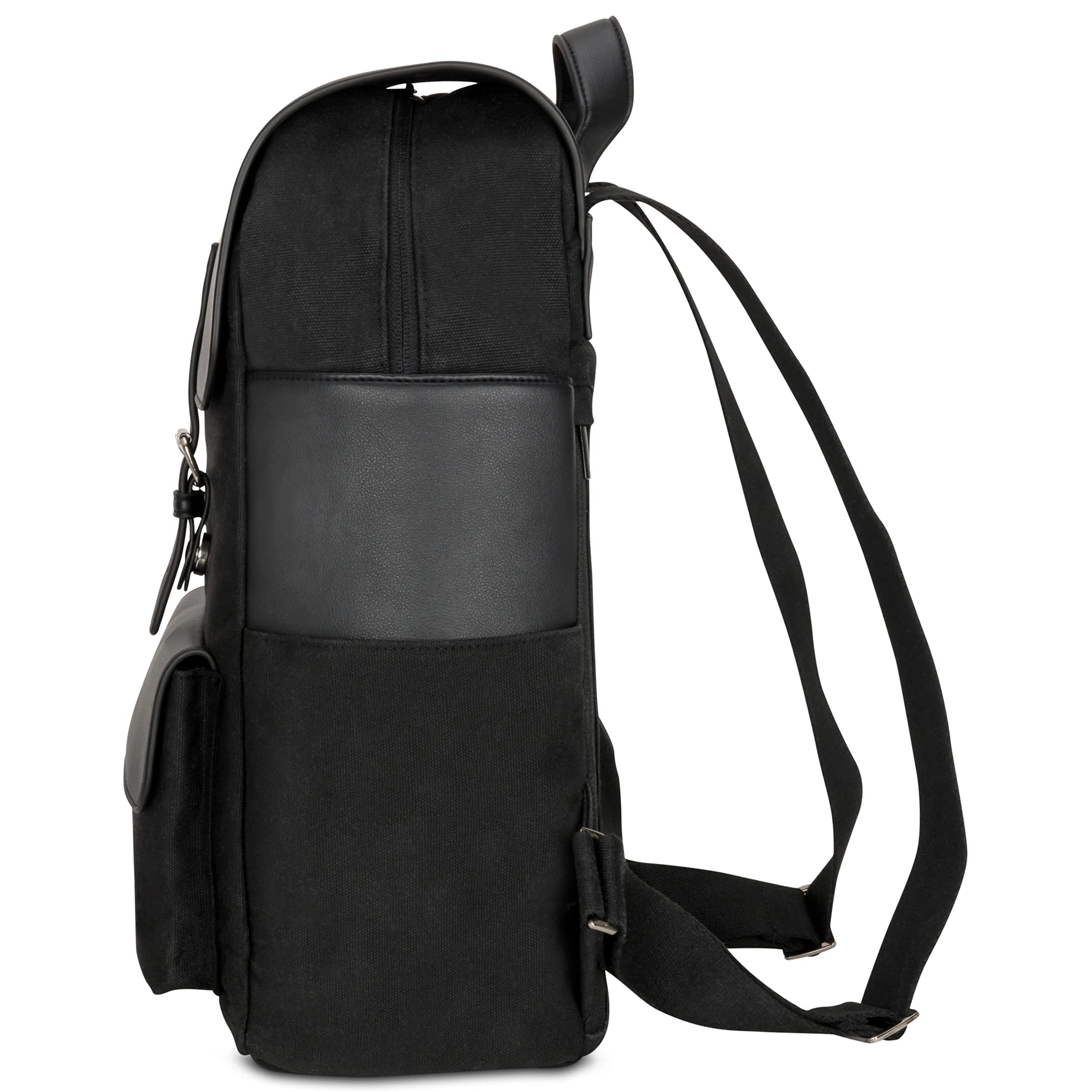 Expatrié Zaino da Donna Ella Nero - in Tela di Cotone ed Ecopelle - Zainetto Elegante ideale per Ufficio da 15l con Chiusura Magnetica e Zip