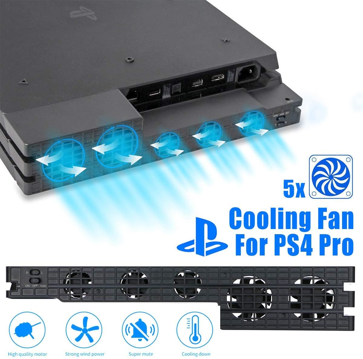 (TP4-831) PS4 Pro Cooling Fan, USB External 5-Fan Super Turbo Temperature Cooling Fan with USB Cable for Playstation 4 Pro Gaming Console (Pro Only).(TD-375GA-02)