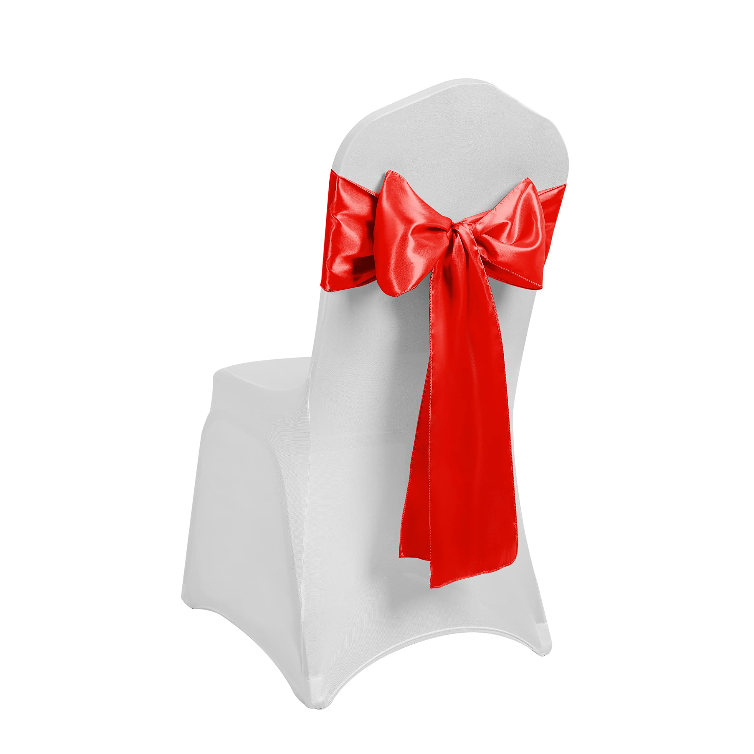 Satin Chair Sash WIDER FULLER BOWS Chair Sashes Bow Back Tie Ribbon Wedding Banquet Decoration (Red, 100) - Image 2