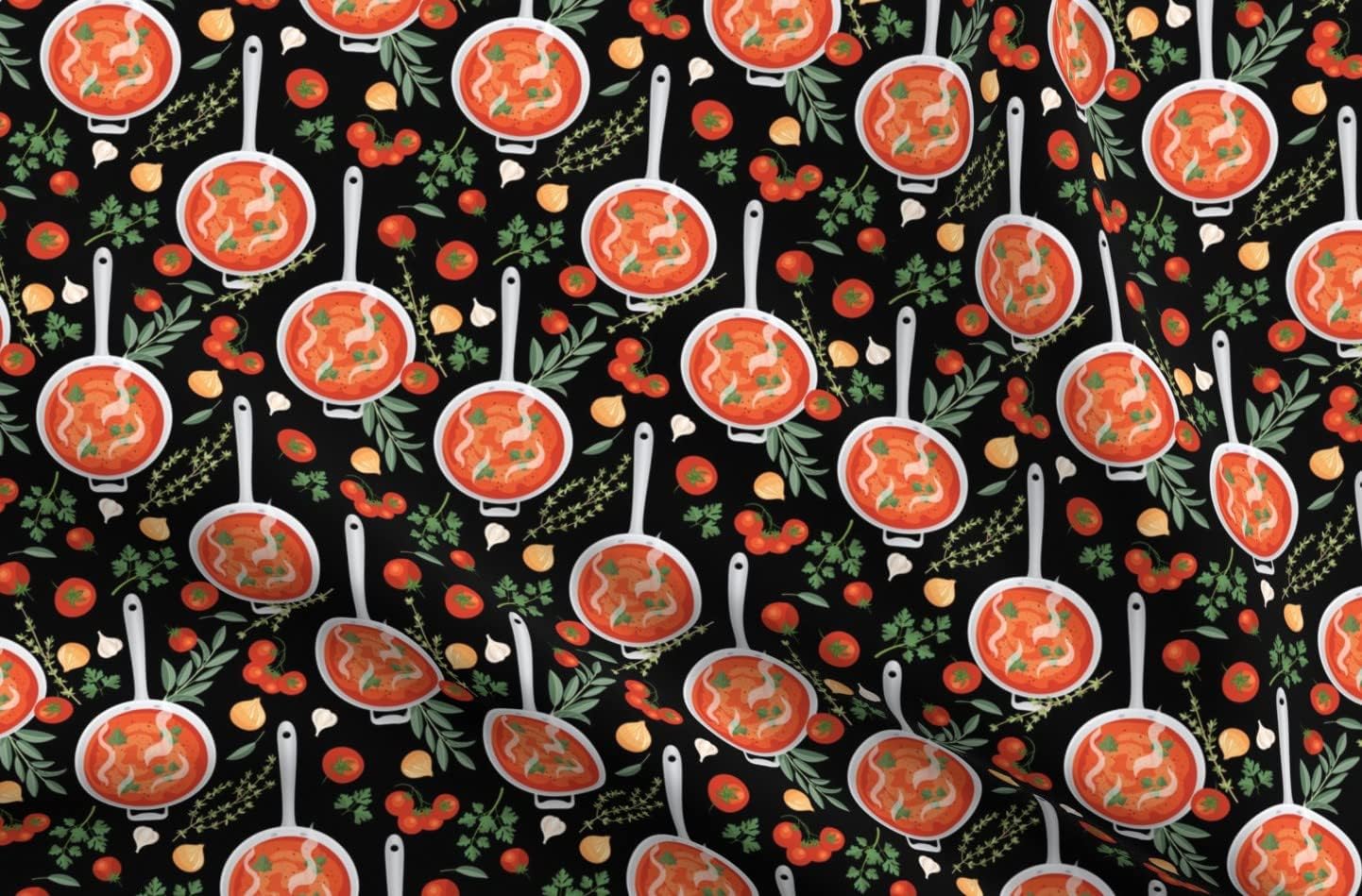 Spoonflower Fabric - Tomato Soup Red Black Food Retro Kitchen Cooking Printed on Minky Fabric by The Yard - Sewing Baby Blankets Quilt Backing Plush