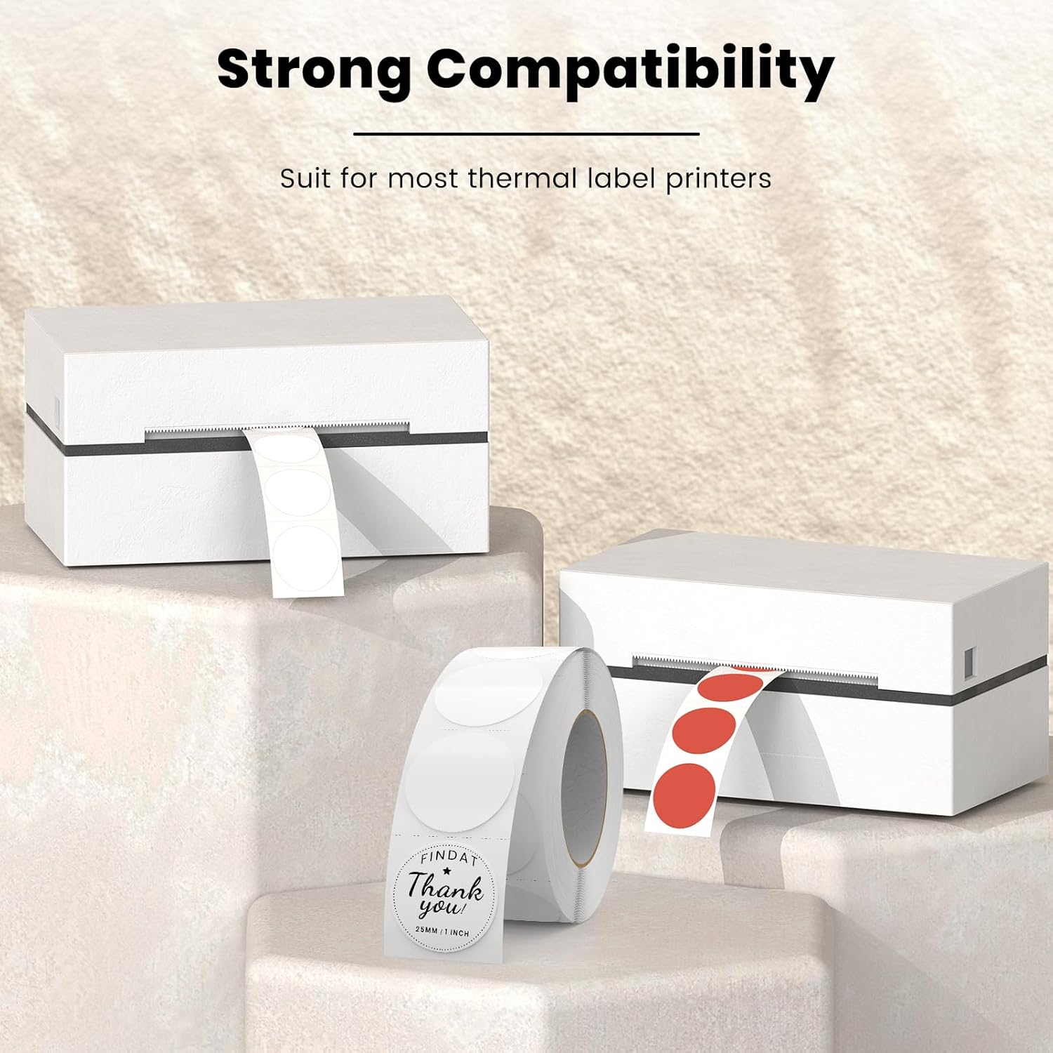 White Round Thermal Labels 1 Inch Vinyl Circle Waterproof Direct Printer Sticker Self-Adhesive Perforated Name Tag for Logo DIY QR Design Office Address 500 PCS - Image 3