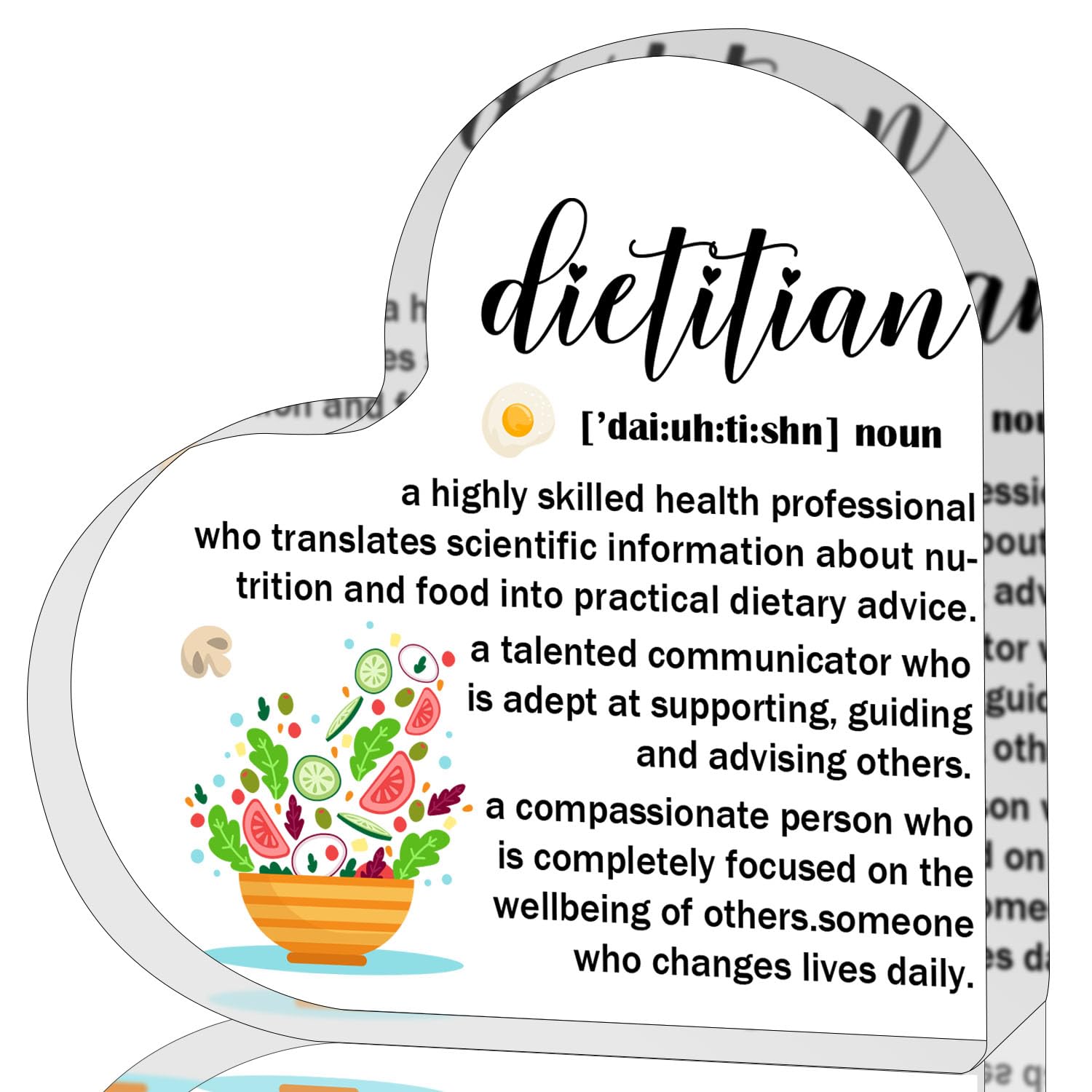 ZsaTuiy Dietitian Gift for Women Men,Inspirational Gifts for Women，Thank You Gifts for Dietitian,Heart Shaped Acrylic Desk Decorative Sign for Home Office，Birthday Thank You Gifts