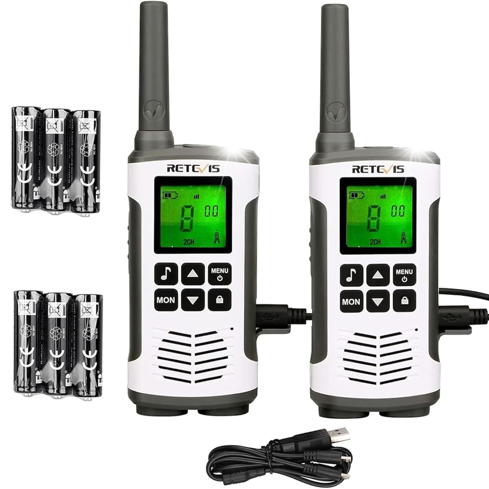 Retevis RT45 Talkie Walkie, PMR446 Talkie Walkie Professionnel, USB, Rechargeable, 16 Canaux, VOX, Lampe de Poche LED, Portable Longue Portée Toki Walki pour Adultes, Famille (1 Paire)