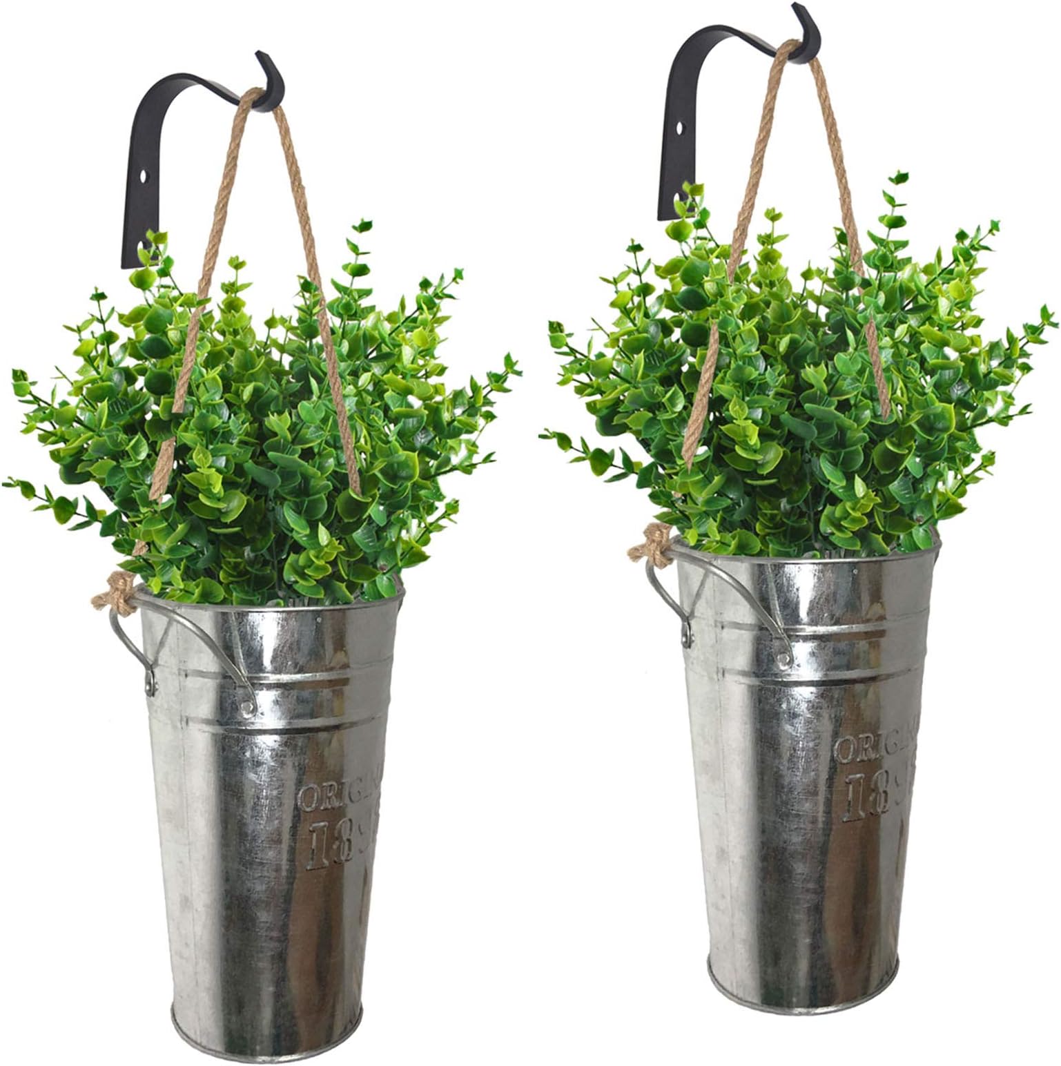 LESEN Galvanized Metal Wall Planter, Farmhouse Rustic Wall Decor Hanging Country Home Wall Vase for Flower or Plants Indoor or Outdoor,Set of 2