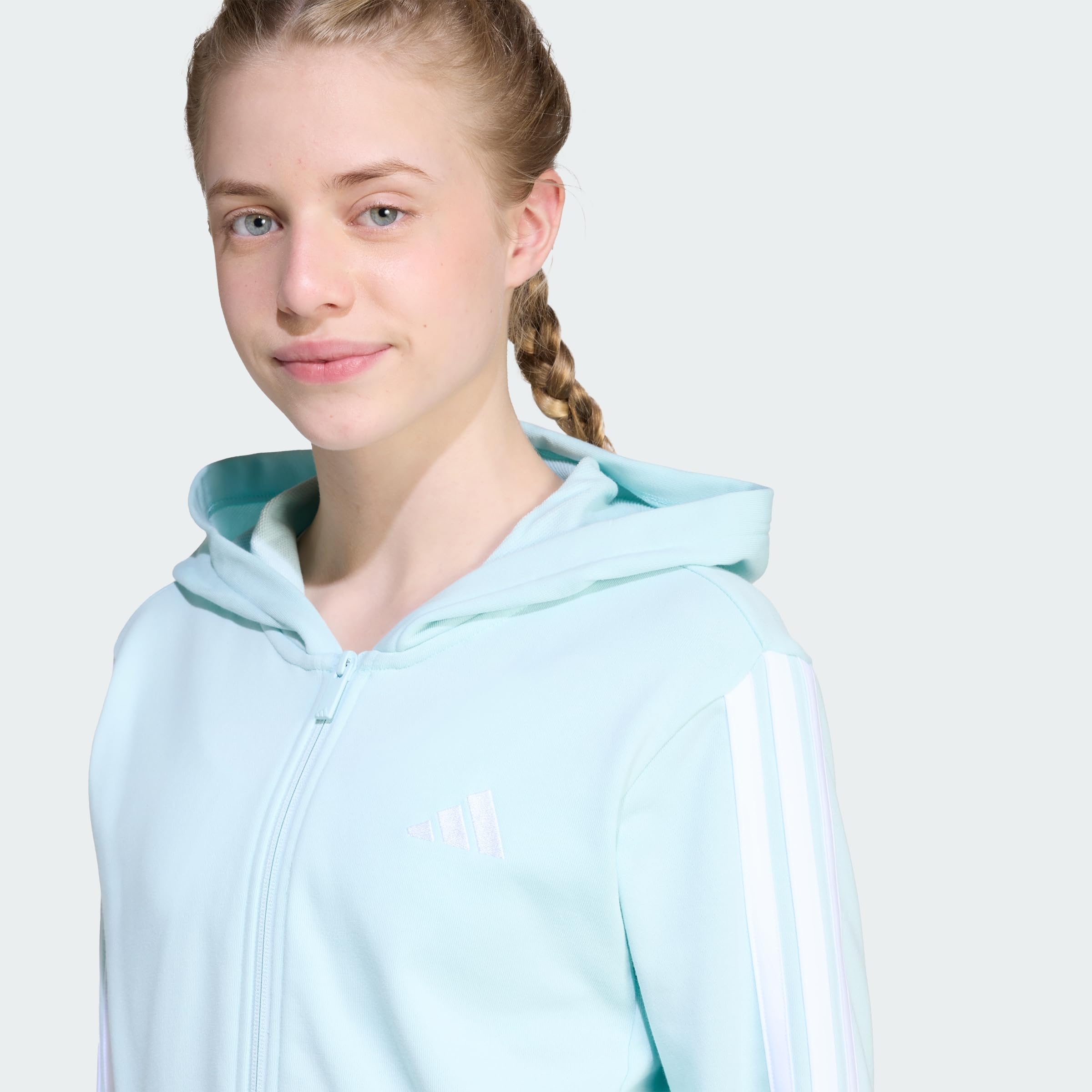adidas Dziewczynki Essentials Full Zip Crop Hoodie Sweatshirt, Halo Mint/White, 9-10 Years