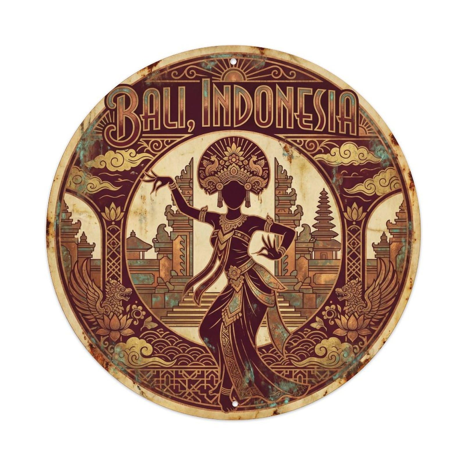 Bali Balinese Dance Cultural Journey Temple Heritage Vintage Metal Tin Sign Plaque Wall Decor for Cafe, Club Bar, Office, Garden Metal Poster 8x8Inch