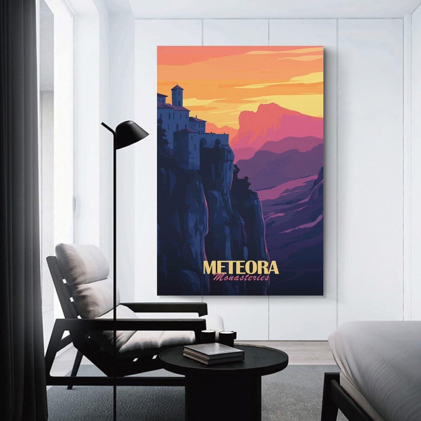 Junmoney Unframe-Style-23-1 Meteora Monasteries Sunset Decorative Wall Artwork, 20X30inch(50X75cm), For Home Lounge, Bedroom Or Reading Nook, Eye Catching Artwork For Blank Walls