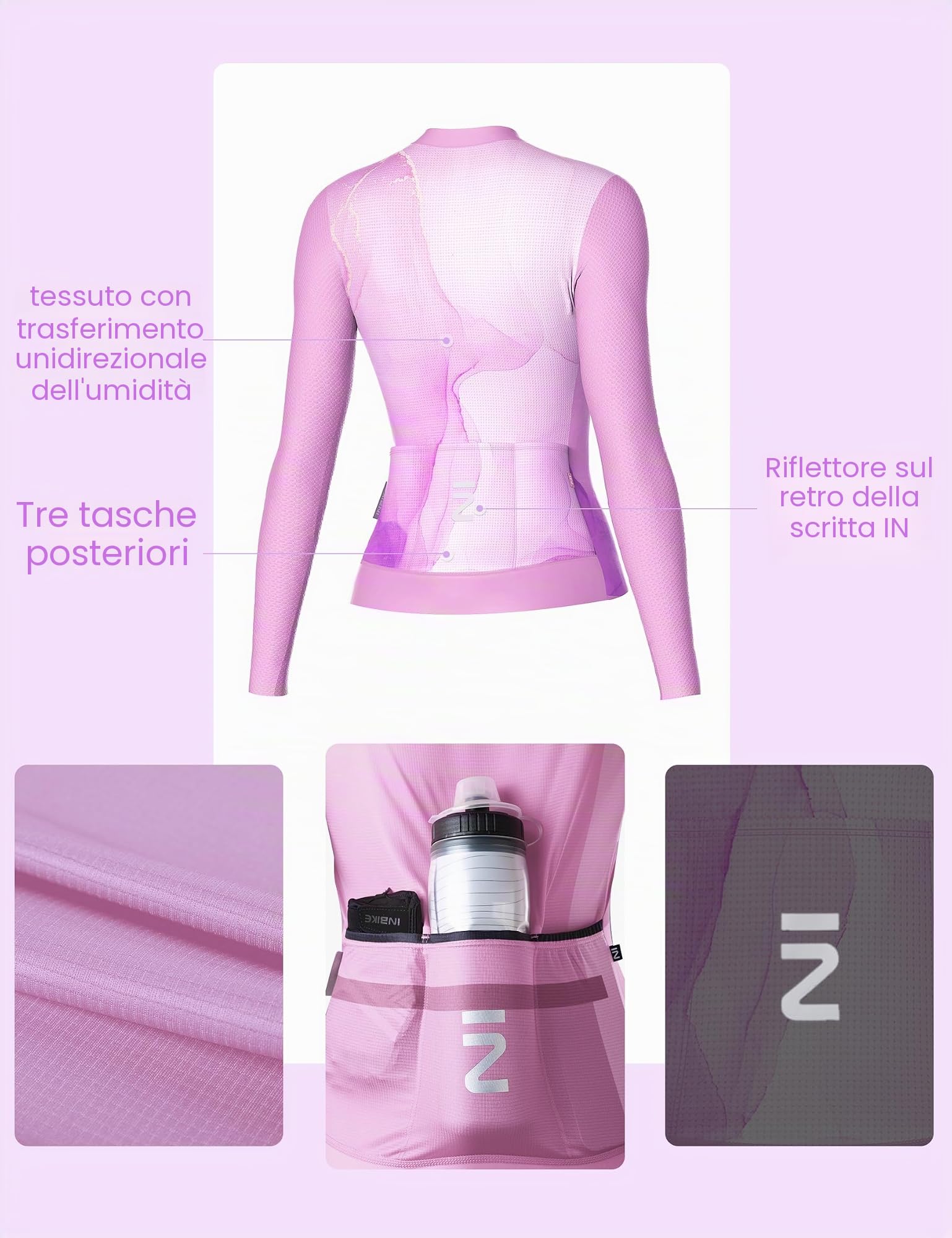 INBIKE Maglia Ciclismo Donna con Manica Lunga Slim Fit Professionale Taglio Aderente Traspirante Asciugatura Rapida