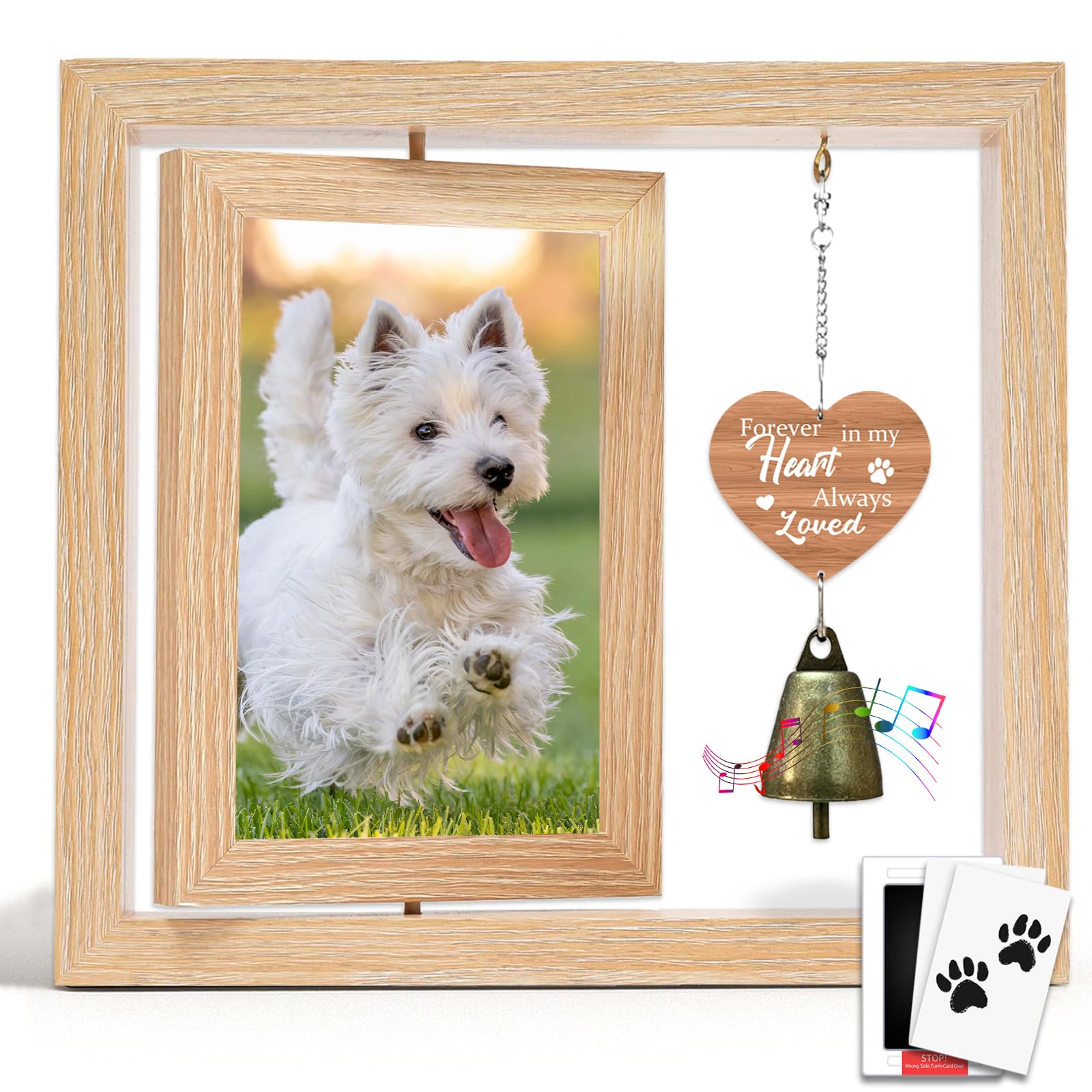 Glad Gua Pet Memorial Photo Frame, Wind Chimes, Wooden Heart Tag, Pet Paw Print Kit fot Dog & Cat