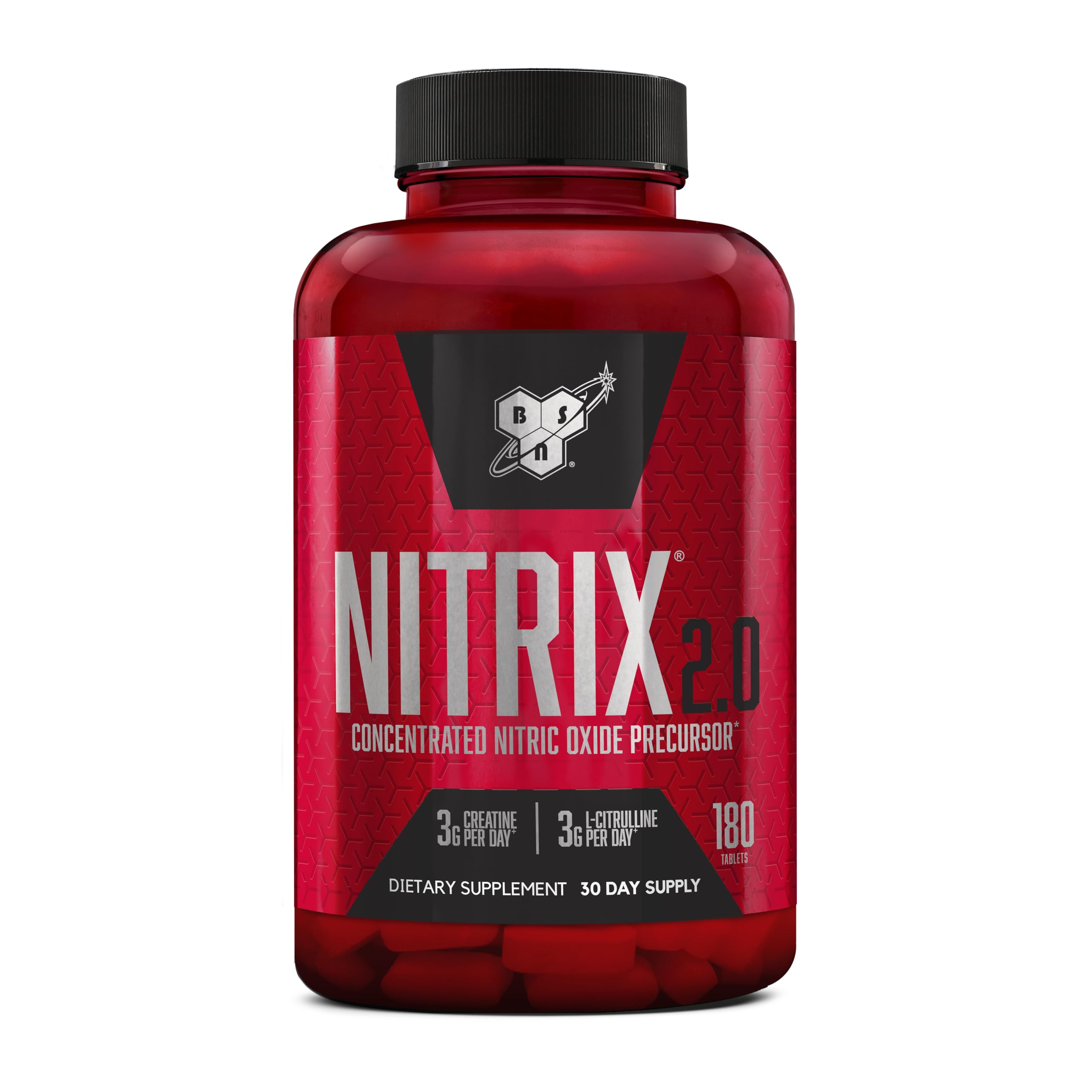 BSN NITRIX 2.0, Workout Supplement, Nitric Oxide Precursors, 3g Creatine, 3g L Citrulline, L-Citrulline, Supports Workout Performance, Pumps, Muscle Recovery and Endurance, 90 Tablets, 30 Servings