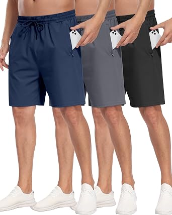 PARISDIARY 3 Pack Mens Athletic Running Shorts with Zipper Pockets,Gym Workout Basketball Hiking Shorts for Men