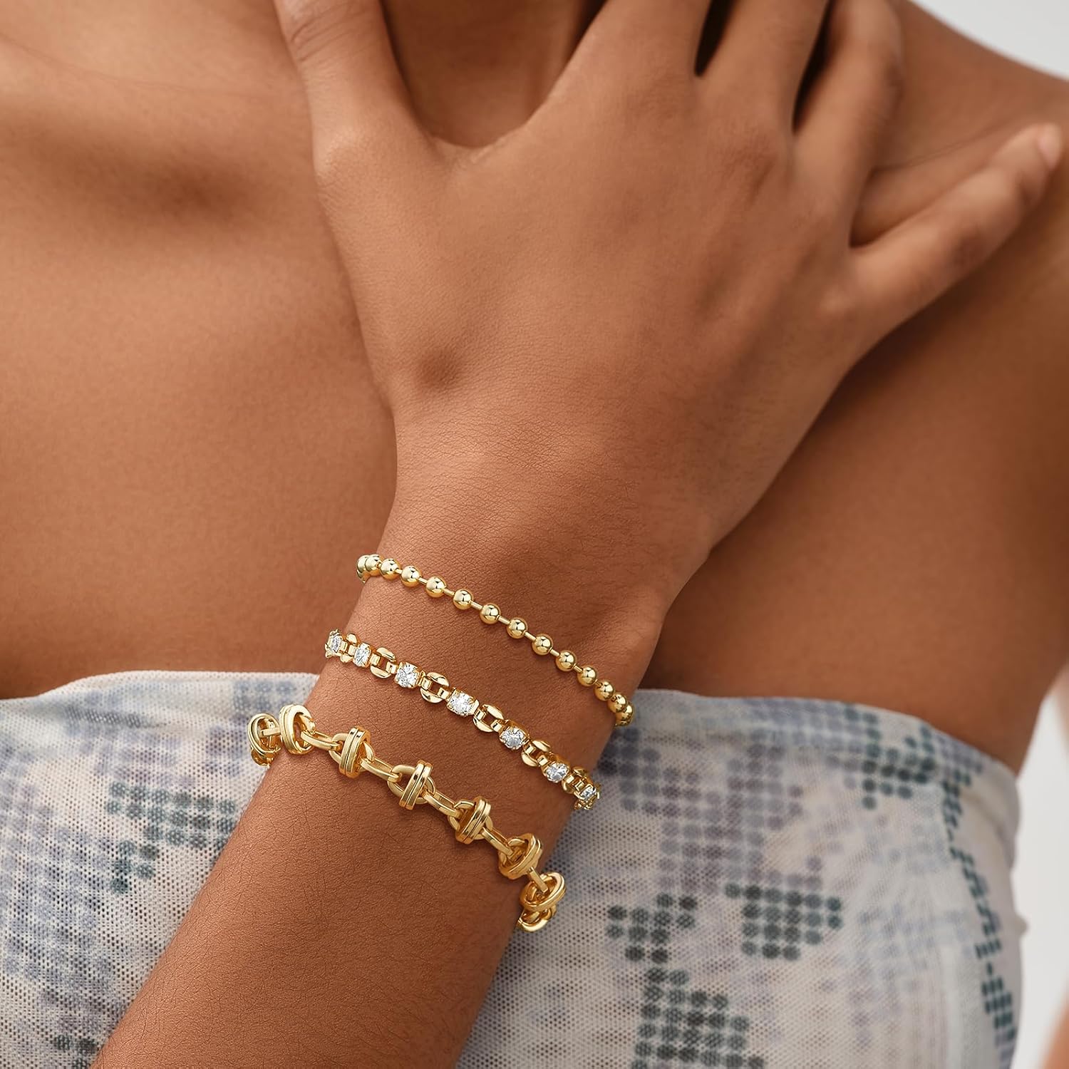 MEVECCO Bracelet for Women 14K Gold Plated Dainty Chain Simple Jewelry Cute Handmade Minimalist for Her - Image 3