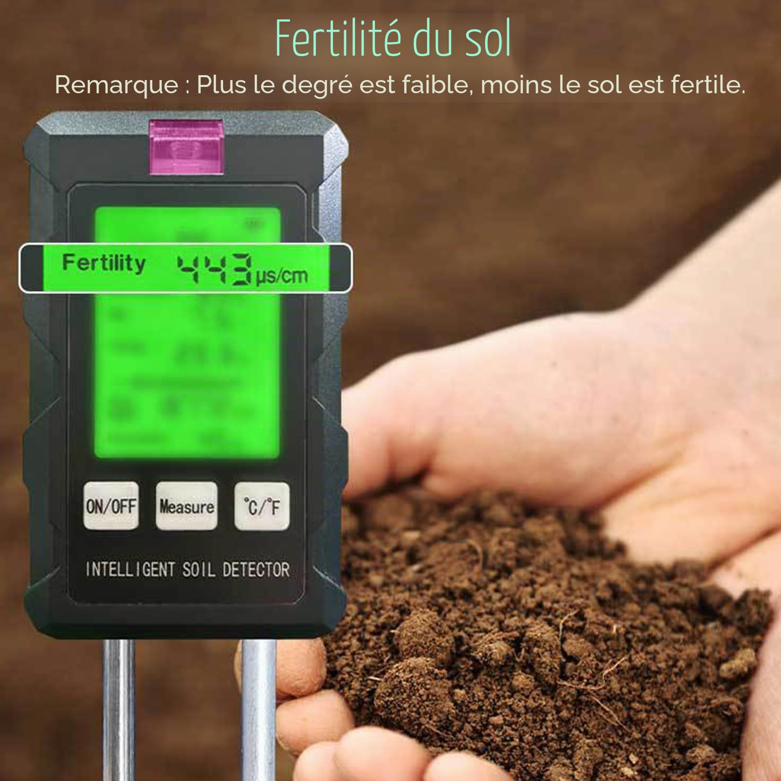 Testeur de pH du Sol 6 en 1, Hygrometre Plante pour Sol/humidité/ph/température/lumière/humidité ambiante, avec Double Sonde et Pliable à 90 ° écran LCD pour jardin pelouse et plantes d'intérieur