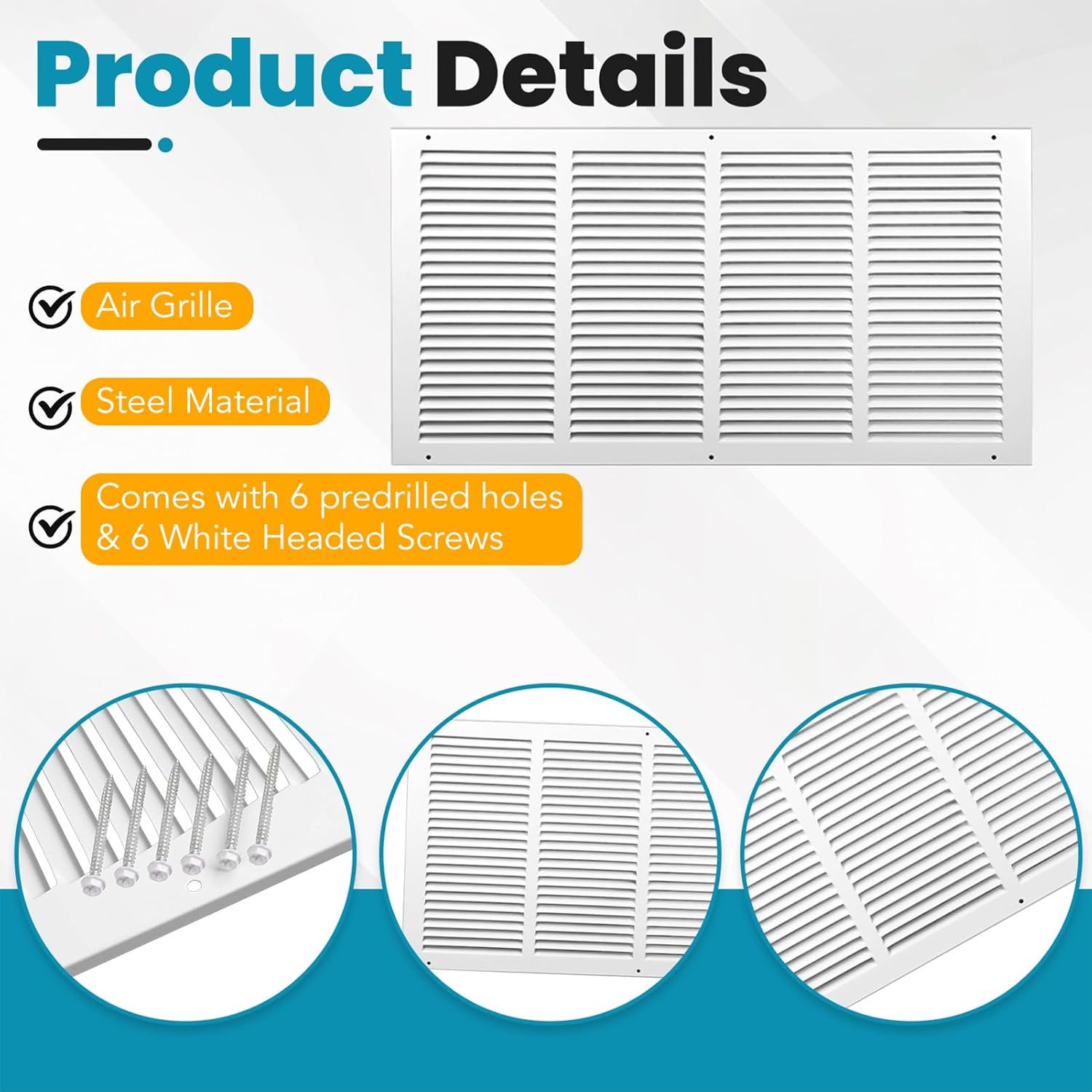 VOISEN Return Air Grille,Fits 24x12 Duct Opening,Steel Return Vent Cover, White Vent Cover Grill for Sidewall and Ceiling,HAVC Cold Air Return Vent Cover,Overall Size:25.8"W X 13.8"H