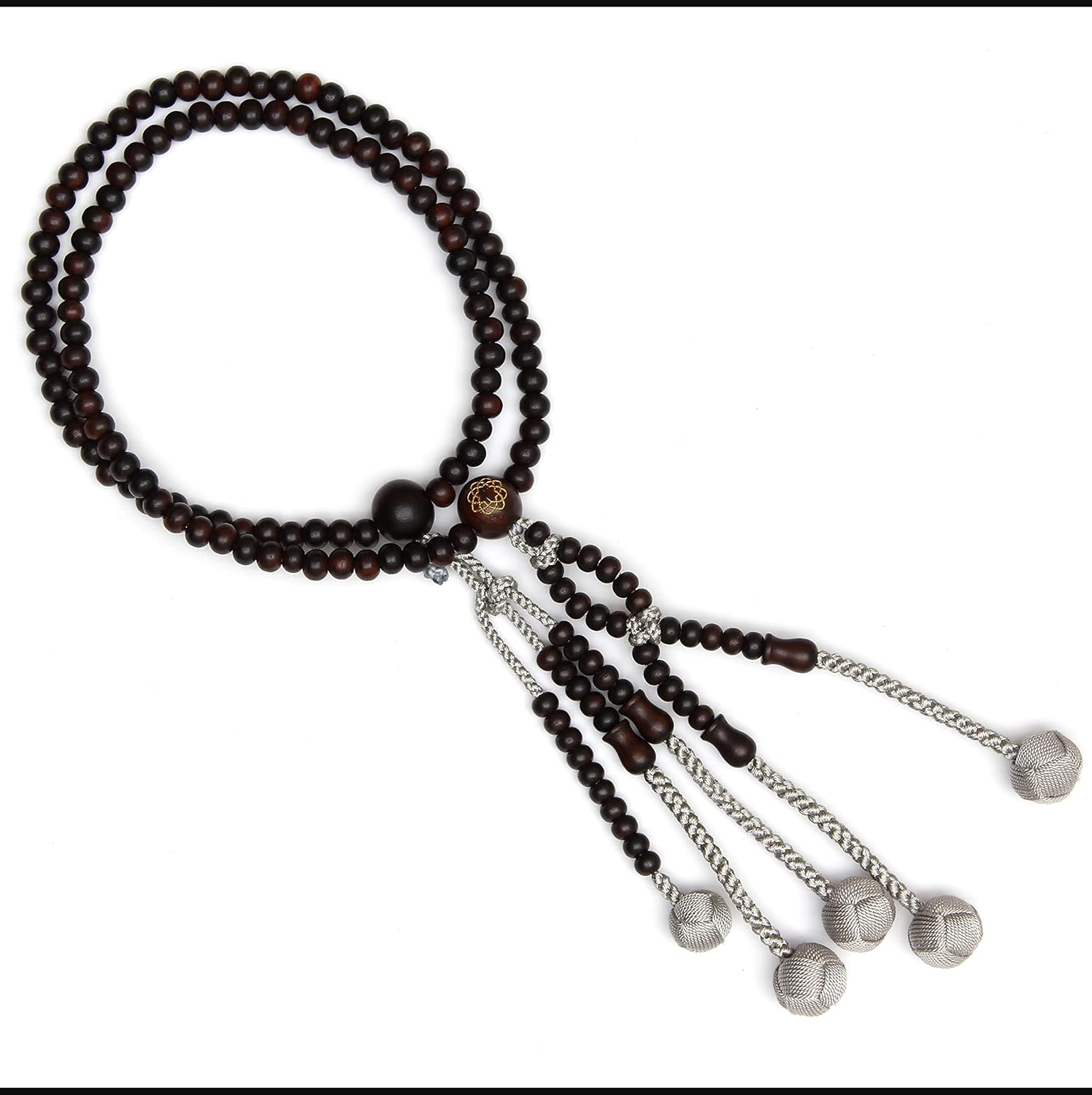 京都製 創価学会 念珠 紫檀 素挽き 女性用 天然木 無垢 高級小田巻梵天 学会マーク 八葉紋 ローズウッド 田中仏壇店