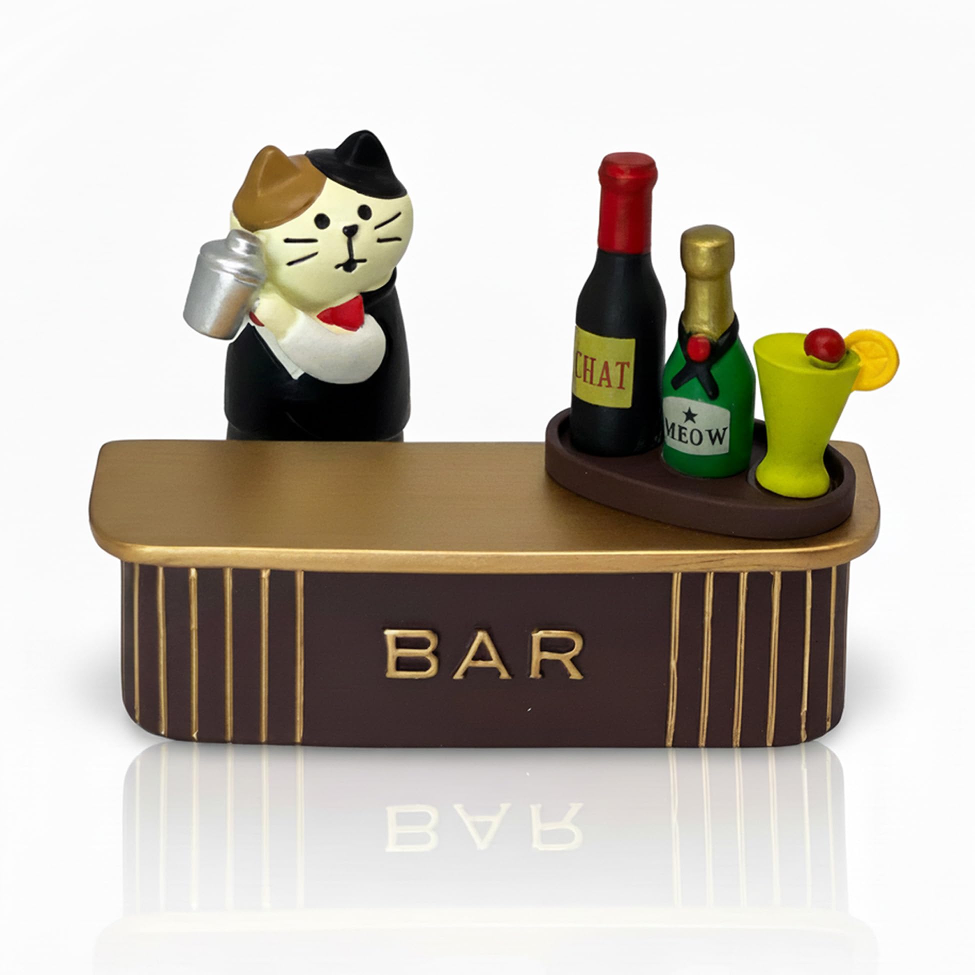 Śmieszne miniaturowe figurki barmana kota z barmanem koktajlowym do akcesoriów biurowych, wyjątkowy prezent dla kota dla miłośników kotów (zestaw barowy)
