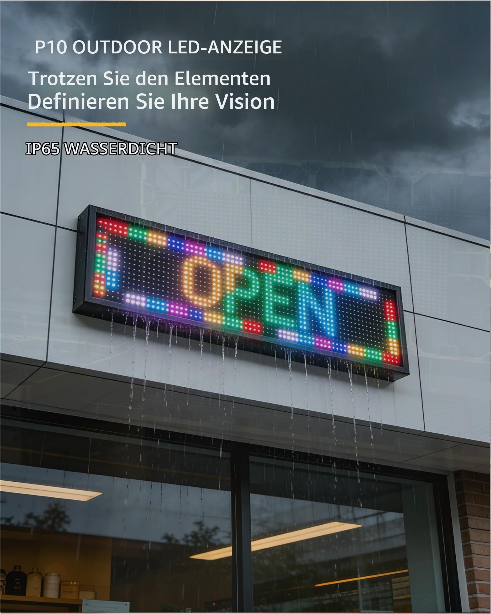 P10 LED-Großdisplay LED-Schild 192x32cm | 4000cd/m² + IP65 Allwetter | Programmierbares Leuchtschild mit SMD-Technik – Für Foodtrucks, Außenwerbung & Events WIFI/U-DISK KONTROLLE