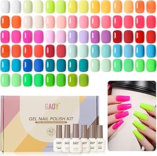 GAOY 42 Pcs Gel Nail Polish Kit, Neon Summer Bright Pink Orange Coral Gr...