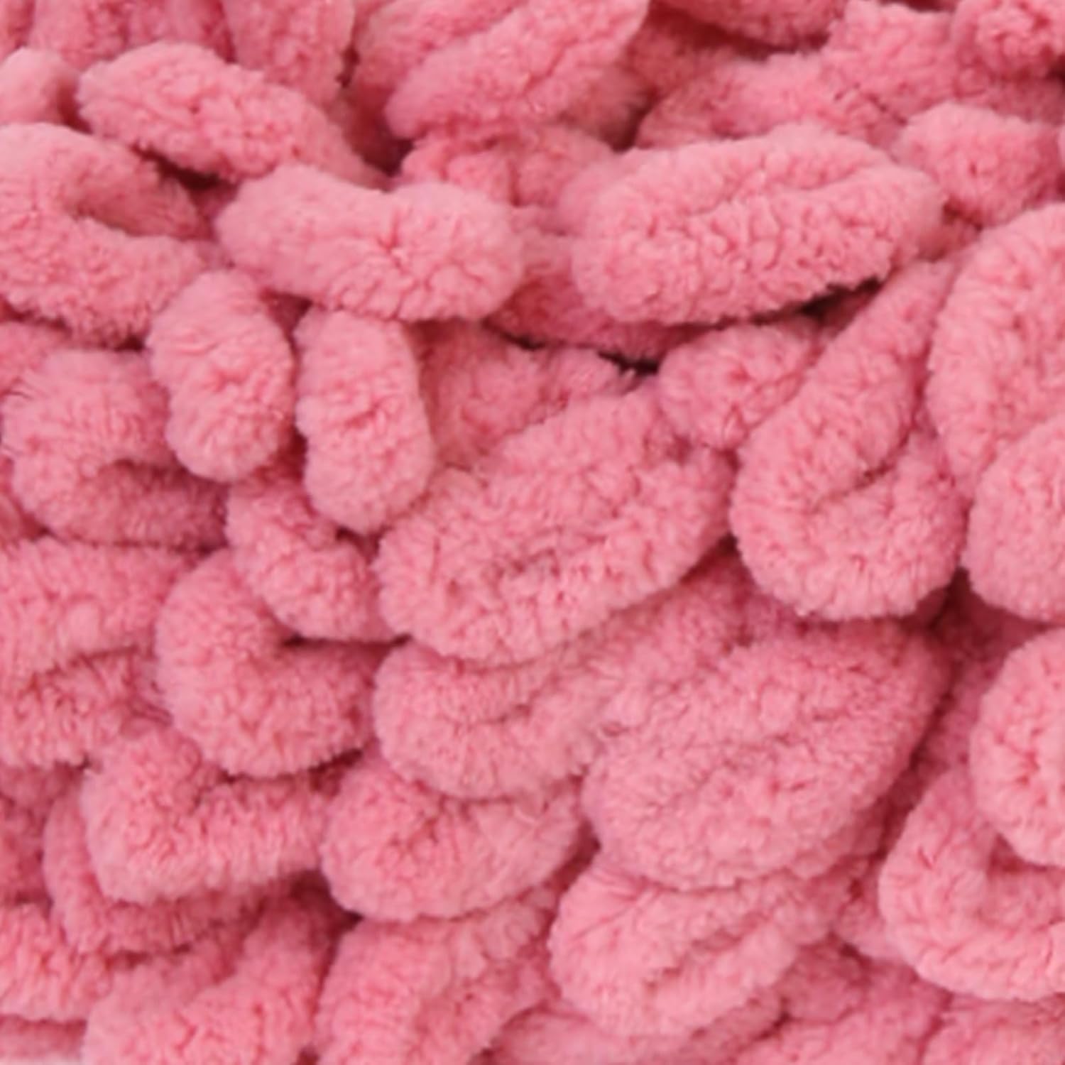 Franel Loop Yarn 100% Polyester Chenille Puffy Yarn, Craft Chunky Finger Knitting Loopy Yarn Soft and Light Material, Perfect for DIY Hand Woven Knitting Crafts Supplies (07 Red Bean Pink, 3-Pack)