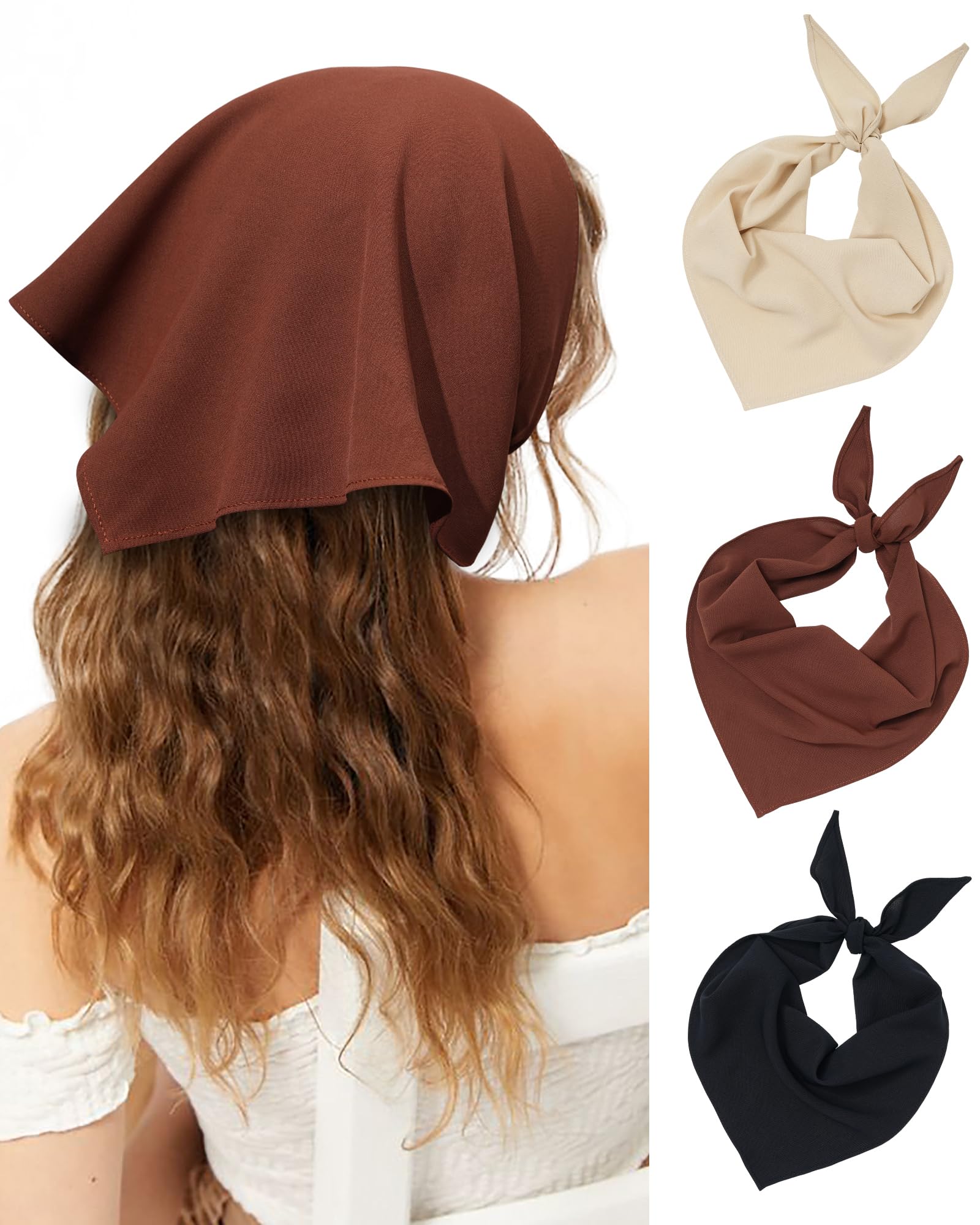 Molans 3Pcs Floral Head Scarf, Chiffon Hair Bandanas Kerchief, Vintage Boho Hair Scarf for Women Girls