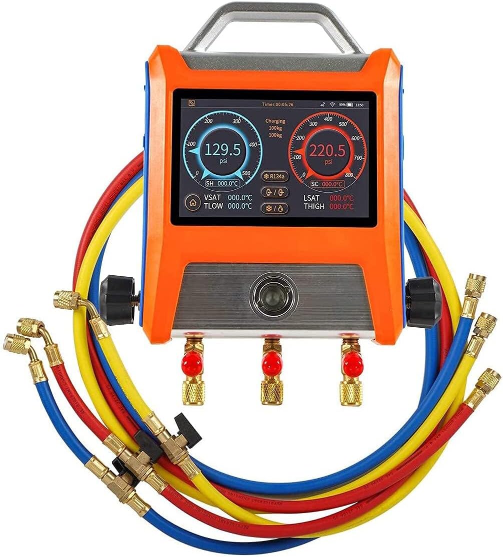 Elitech EMG-20V Intelligent HVAC Digital Manifold Gauge 2-Way Valve with Vaccum Sensor Thermometer Clamps Hoses : Automotive