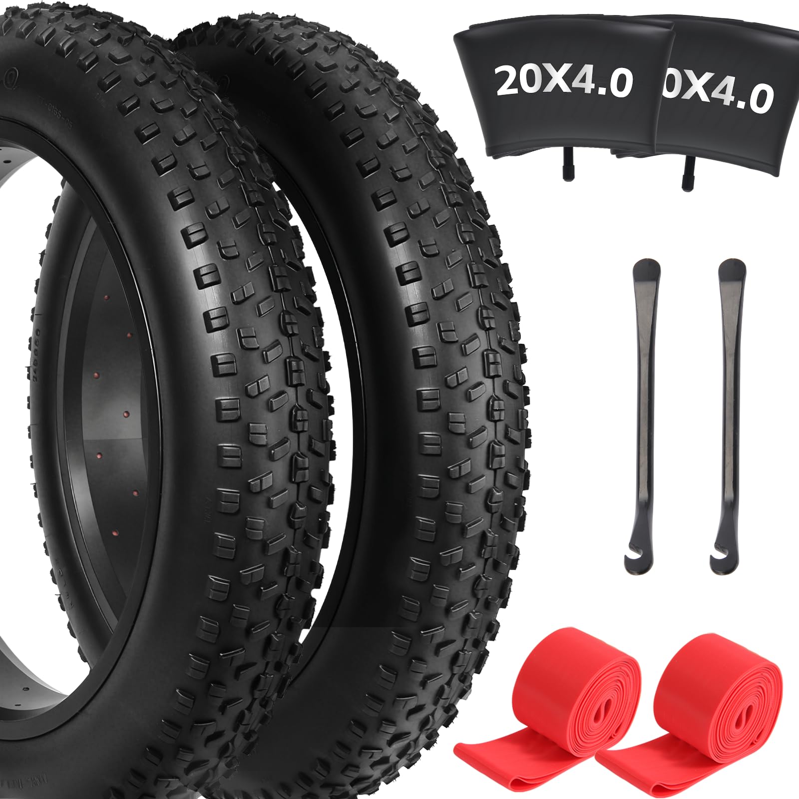 Neumático grueso de bicicleta de 20 x 4, protección contra pinchazos, neumáticos todo terreno de alto agarre con tubos, palancas de neumáticos y forros para MTB/E-Bike/triciclo/bicicletas plegables