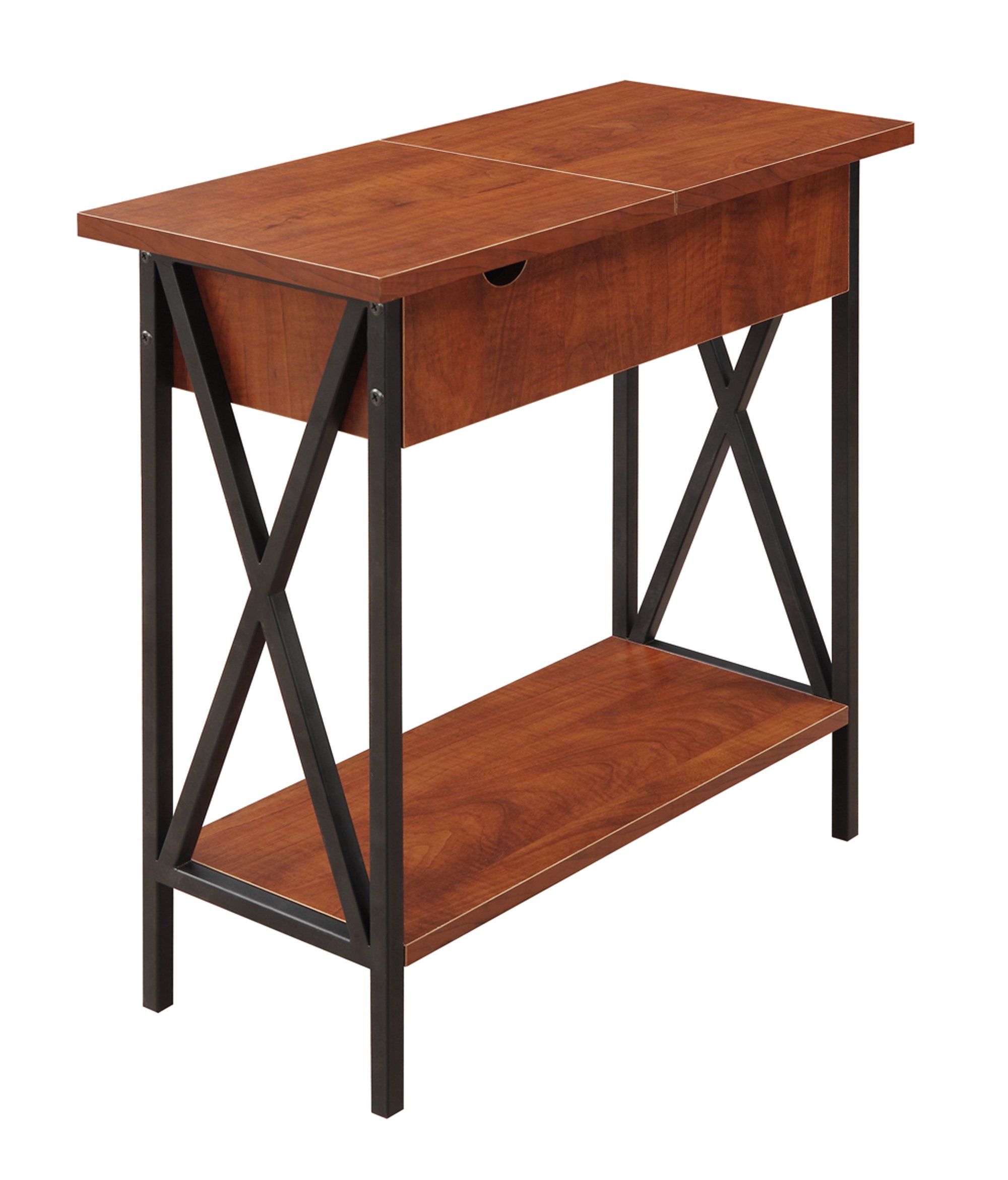 Convenience Concepts Tucson End Charging Station and Shelf, Electric Flip Top Table, Cherry/Black