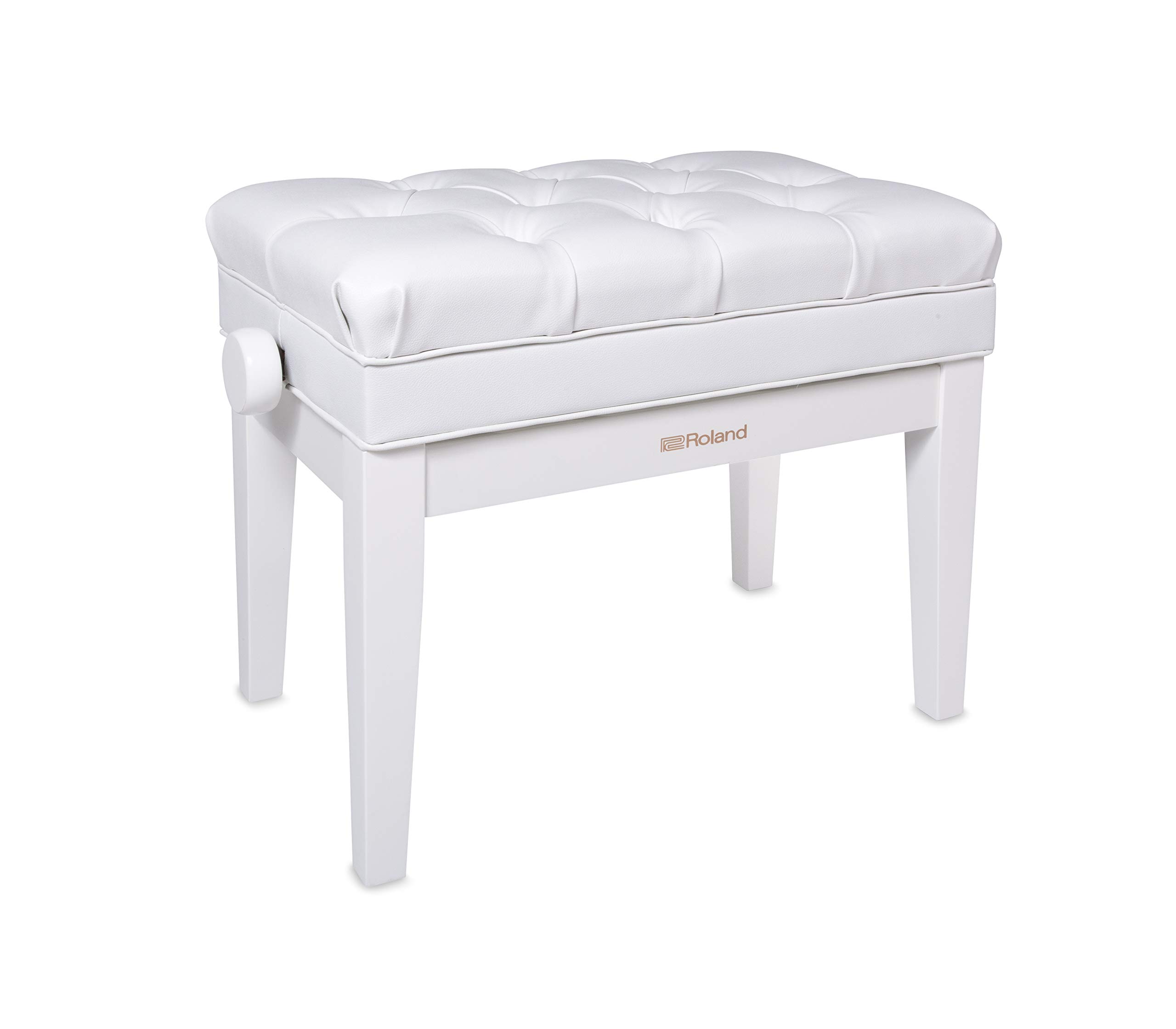 Banc de Piano Réglable RPB-500PW en Bois Blanc Poli avec Rangement