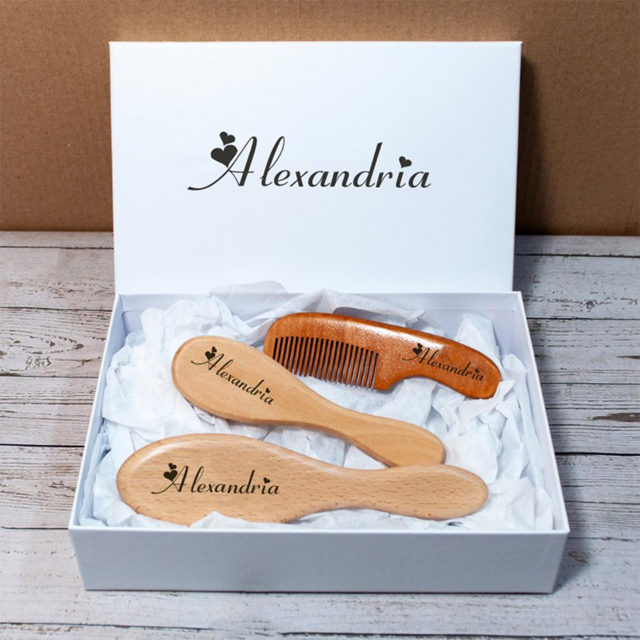 FUNKY DUMMY Personalised Luxury Baby Brush Set | Newborn | Keepsake | Baby Shower | Heart Font