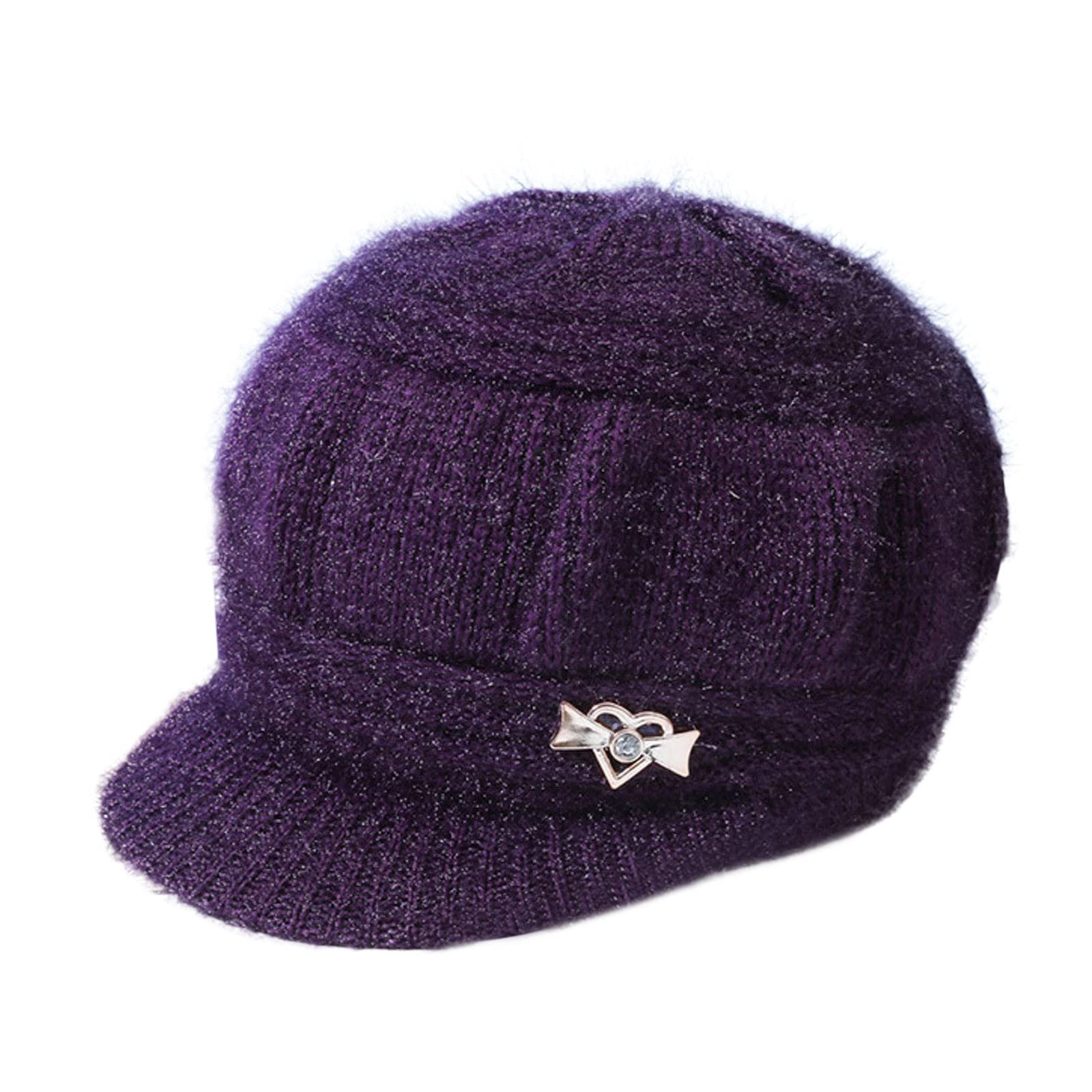 ?Women’s Purple Winter Warm Knit Wool Snow Ski Hat with Visor c712bcef-2ffc-458b-ae9f-  main image 2