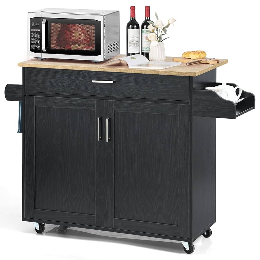 Carrello Da Cucina Con Cassetto E Ripiani Regolabili - Isola Mobile Con Ruote, Legno, 116x40x85 Cm