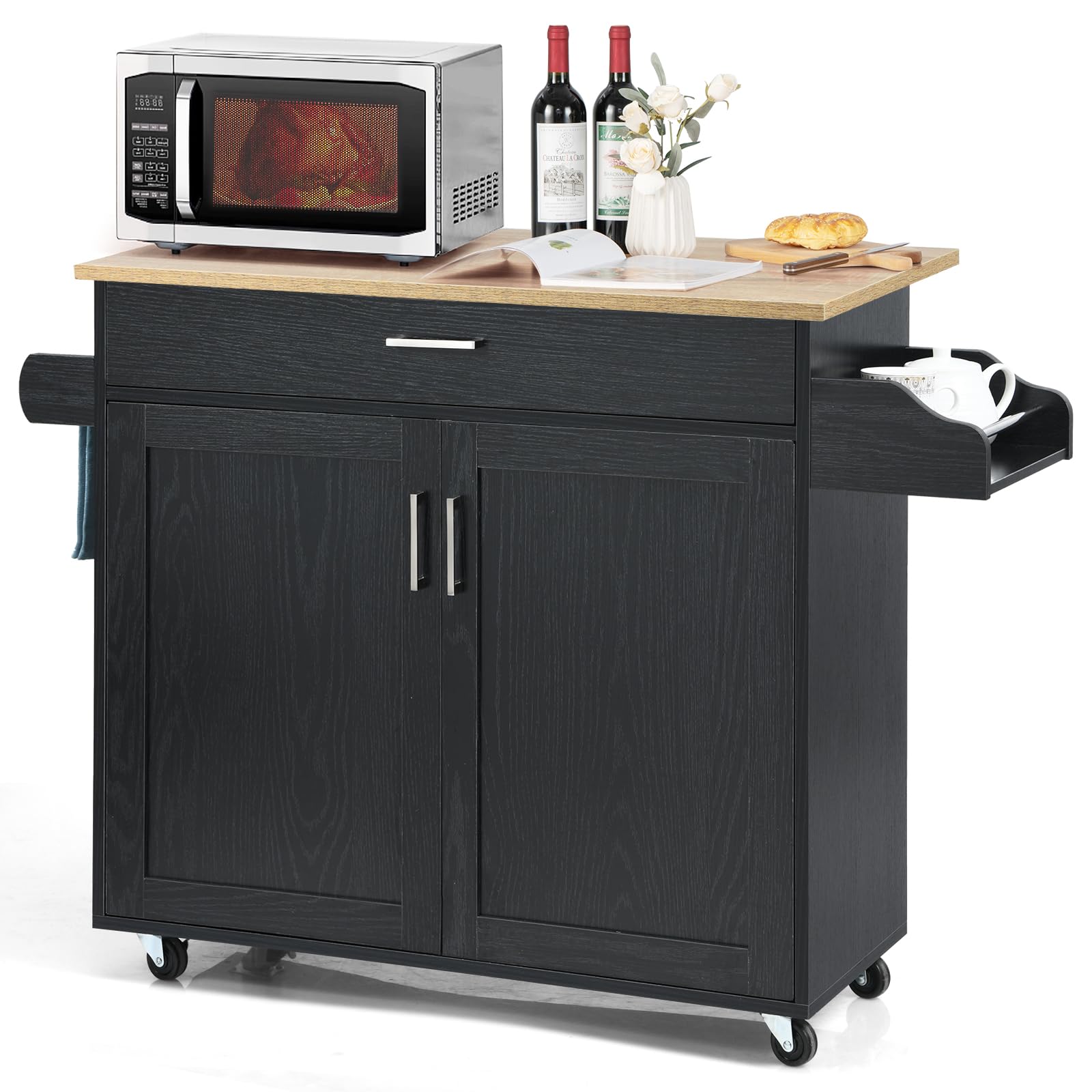 Desserte De Cuisine Sur Roulettes, Chariot De Service Avec Tiroir, Porte-serviettes (blanc) - Desserte