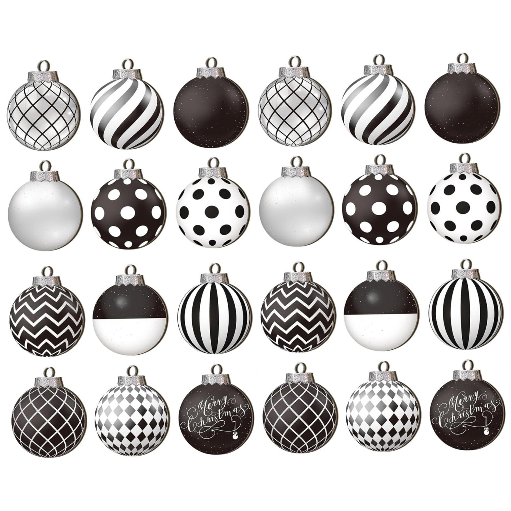 Ngbbby 24Pcs Christmas Ball Ornaments, 2D Wooden Black And White Christmas Ornaments, Hanging Black And White Decorations For Holiday Xmas Tree Party Decor, Ball