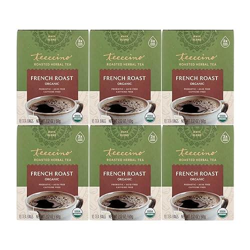 Teeccino French Roast Chicory Herbal Coffee Dark Roast, 10 bolsas de té (paquete de 6)