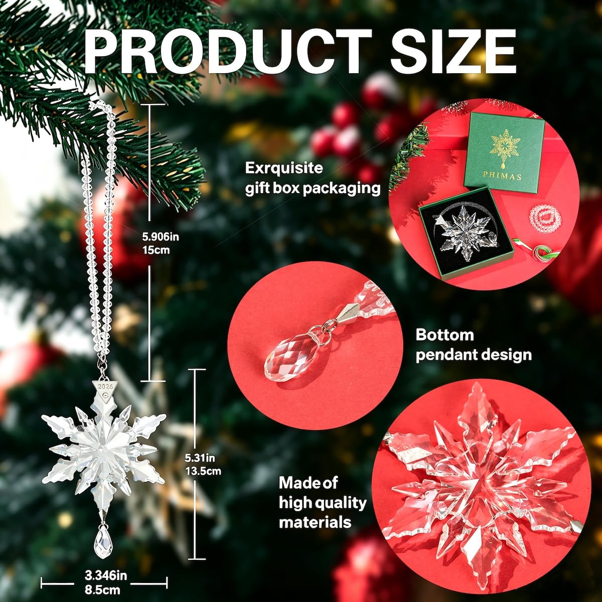 2025 jährliche Weihnachtsschmuck Kristall Schneeflocke Stern – Weihnachtsbaumschmuck Anhänger Sonnenfänger Home Hanging Decor (2025 weißer Kristall, 3 Ebenen)