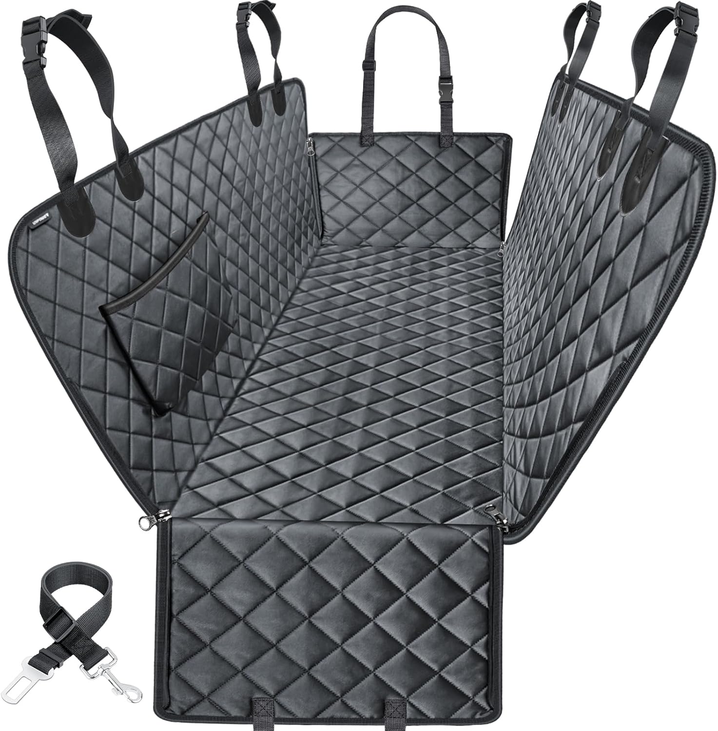 URPOWER Dog Seat Cover, 100% Waterproof Hammock 600D Heavy Duty Scratch Proof Nonslip Durable Soft Pet Back Seat Covers for Cars Trucks and SUVs All Black Standard (54" W x 58" L)