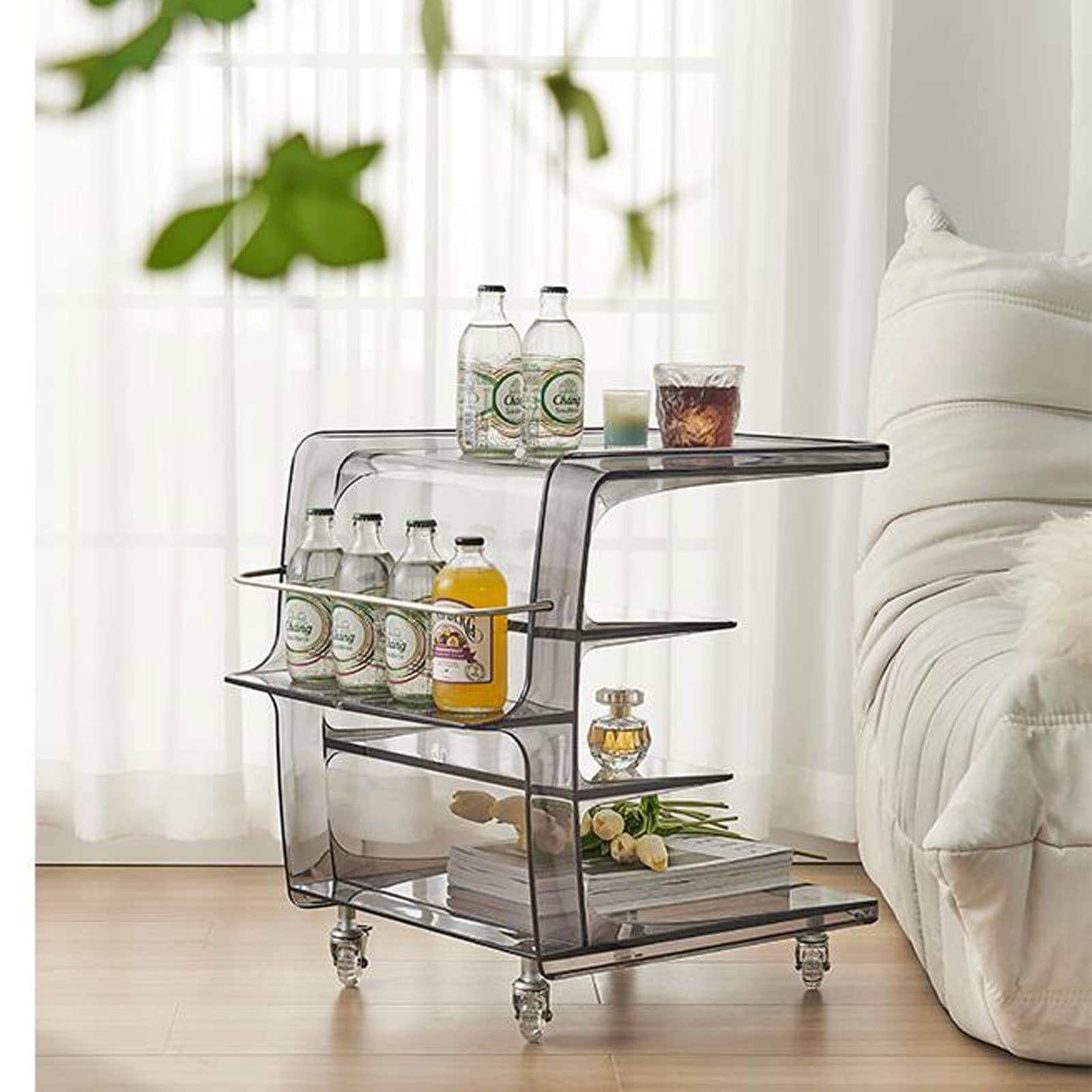 Mesa auxiliar Mesa auxiliar con ruedas de 4 niveles para almacenamiento, mesa auxiliar para oficina, hogar, cocina, mesitas de noche, mesita de noche con ruedas, mesas auxiliares (color: gris) hopeful