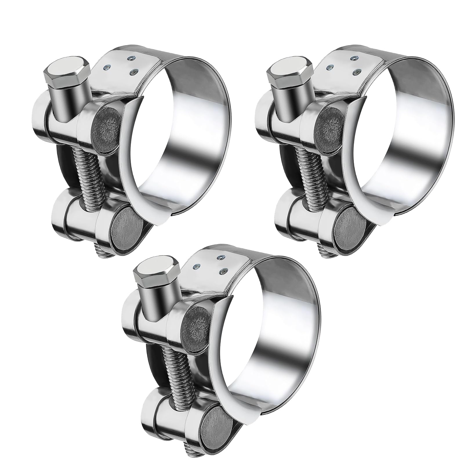 3 Pieces Exhaust Clamp, T Bolt Hose Clamps 74-79mm 304 Stainless Steel Hose Clips Heavy Duty Bolt Clip Exhaust Pipe Clamp for Motorcycle Car Water Pipe Attachment