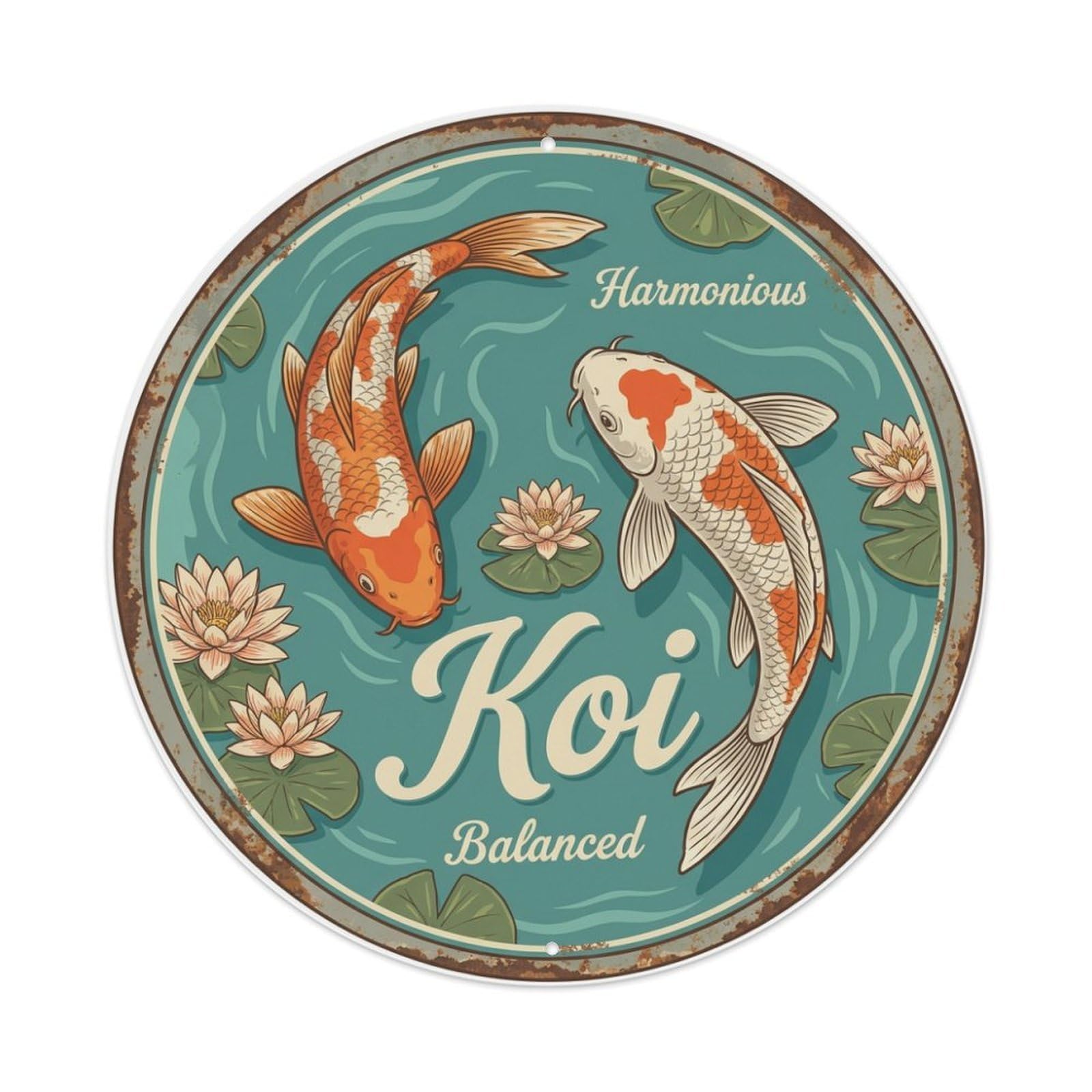 Tgrcjimh Style Metal Tin Sign Koi Fish Harmonious Balanced Unified Peaceful Symphony