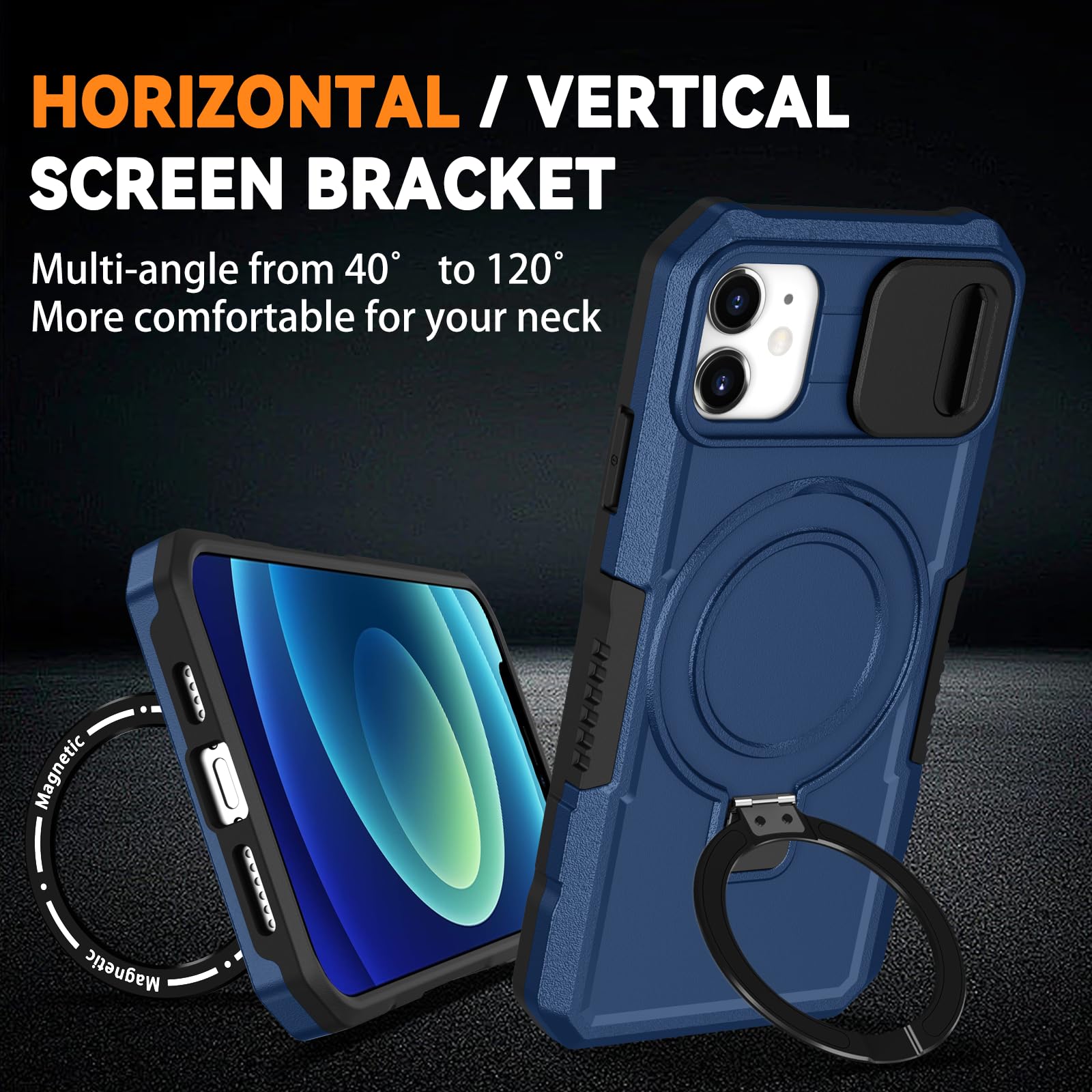 Compatible With IPhone 12 Pro / 12 6.1" Case With Camera Lens Slide Cover Magnetic Ring Stand [Compatible With MagSafe] Shockproof Heavy Duty Military - View #7