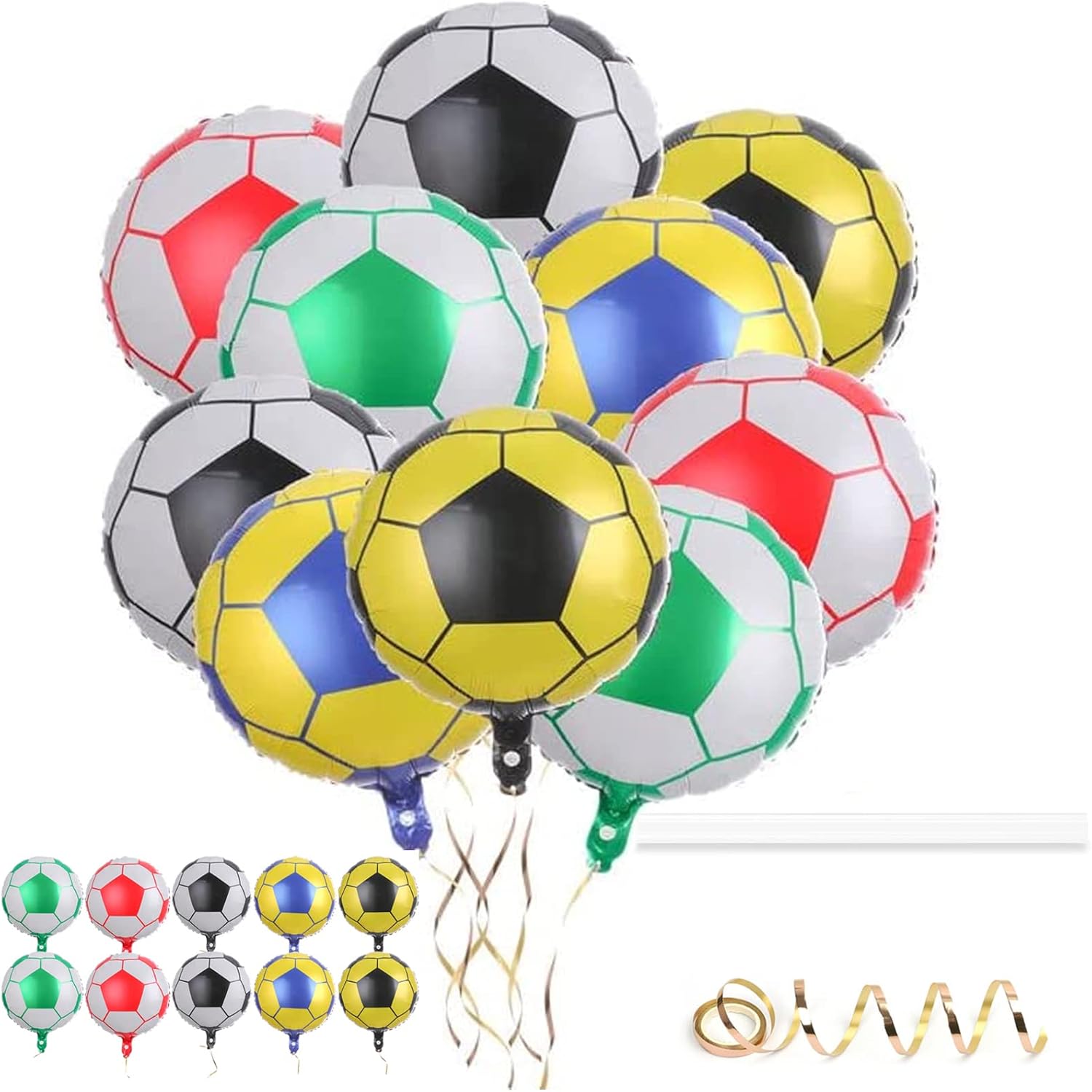 10 PCS Soccer Balloons, Foil Soccer Balloons Set,18 Inch Round Soccer Ball Balloons