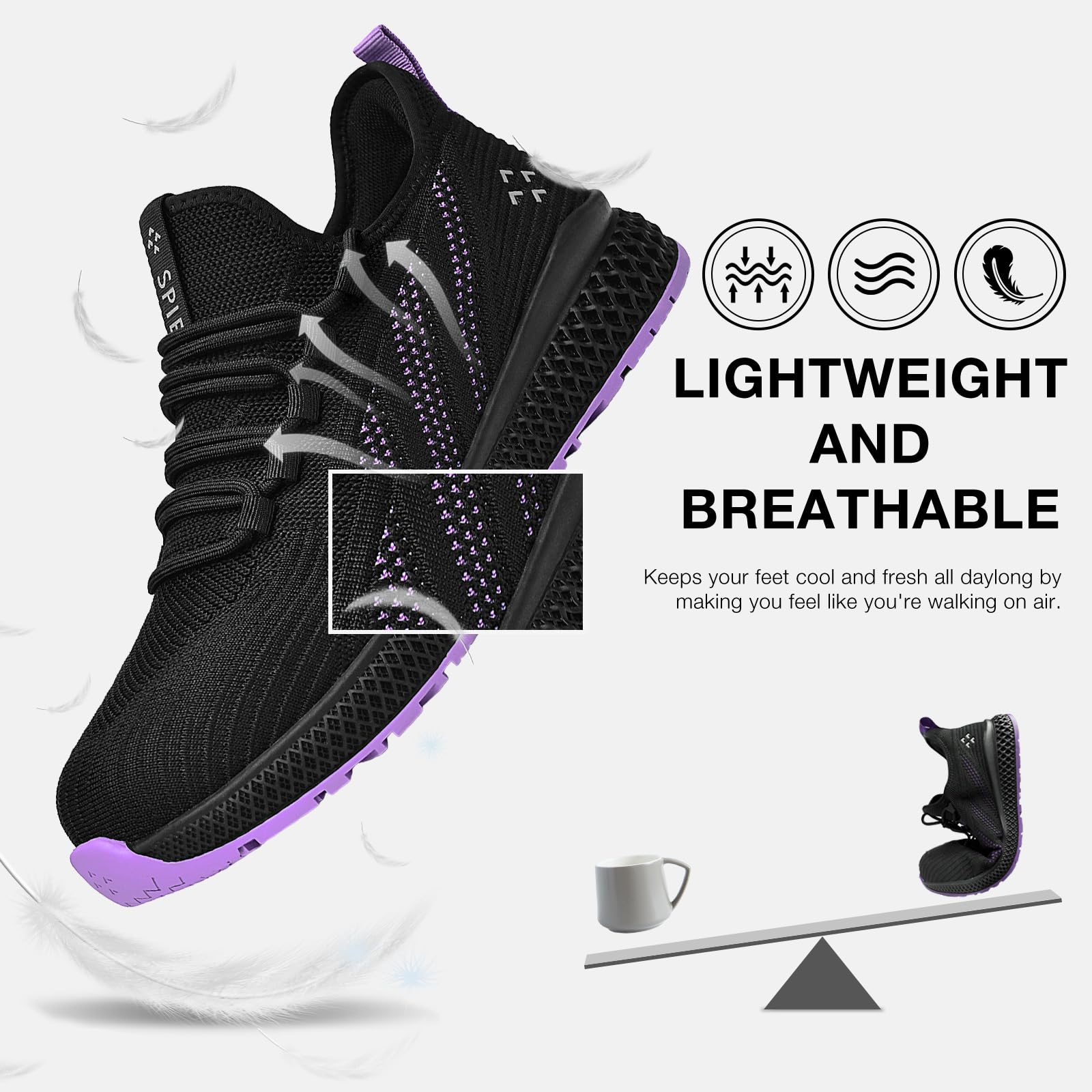 SPIEZ Zapatos de Seguridad Mujer, Zapatos de Trabajo Ligeros con Puntera de Composite, Negro-Morado, EU 35-41